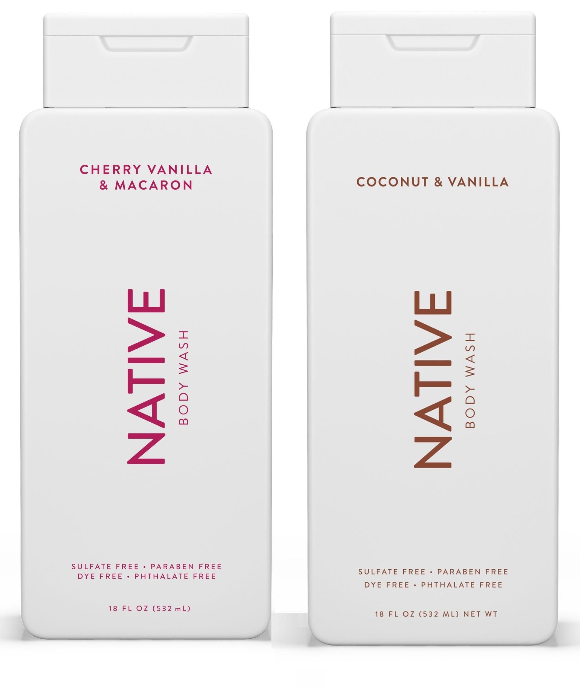 Energizing Essentials 1852 Bundle | Native Body Wash 2-Pack – Cherry & Vanilla Macaron + Coconut & Vanilla (18 oz each)