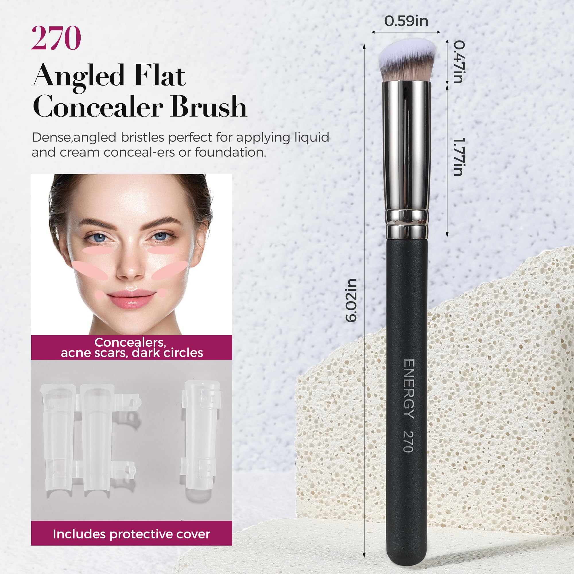 ENERGY Makeup Brush Set - 3-Piece Professional Kit with Vegan Bristles & Travel Case