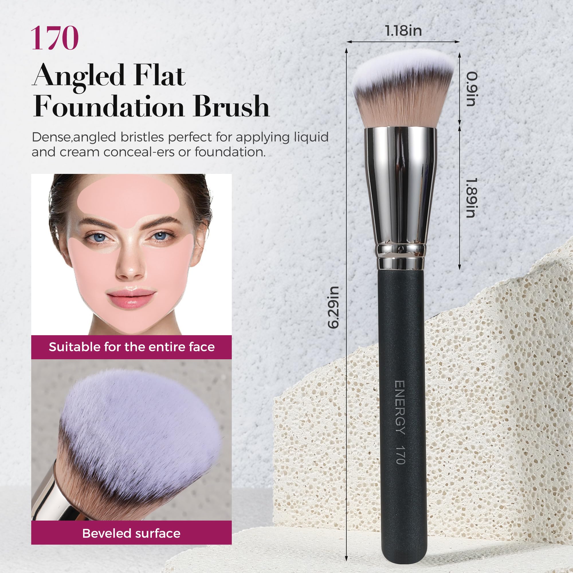ENERGY Makeup Brush Set - 3-Piece Professional Kit with Vegan Bristles & Travel Case