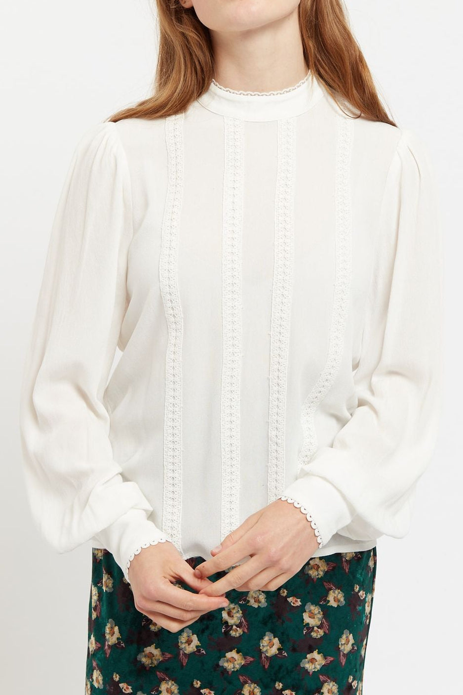 Enni Lace Trim Long Sleeve Blouse