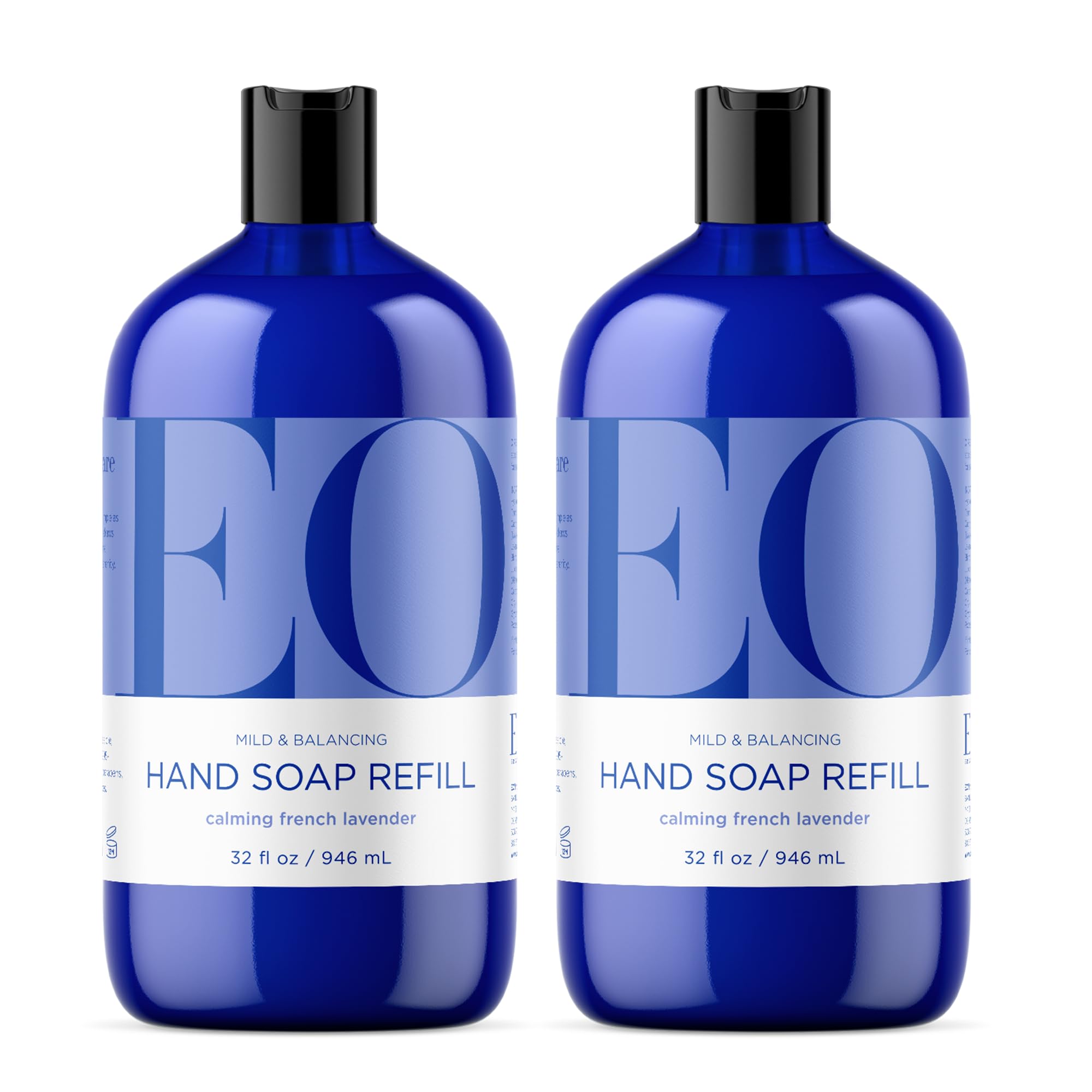 EO French Lavender Liquid Hand Soap Refill — 32 oz x 2, Organic Plant-Based Cleanser with Essential Oils