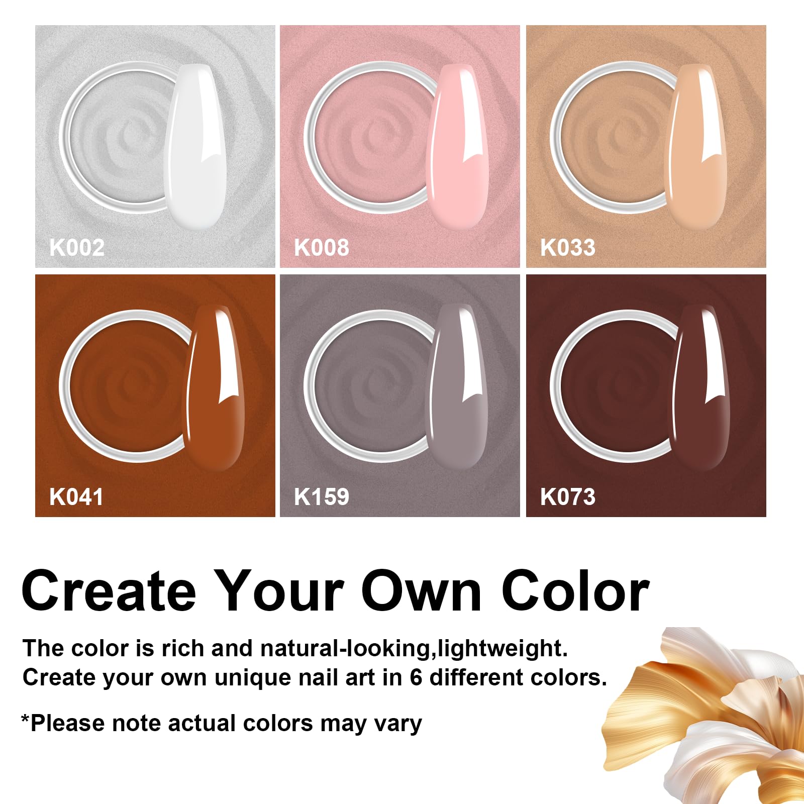 Eodci 12-Pcs Dip Powder Nail Kit Starter — 6 Nude Colors, No Lamp Needed