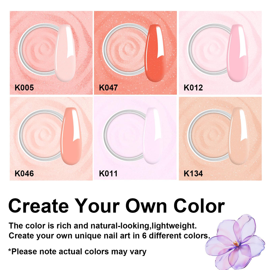 eodci 12-Pcs Dip Powder Nail Kit Starter – 6 Jelly Nude Pink Colors with Base, Top Coat, Activator & Brush Saver
