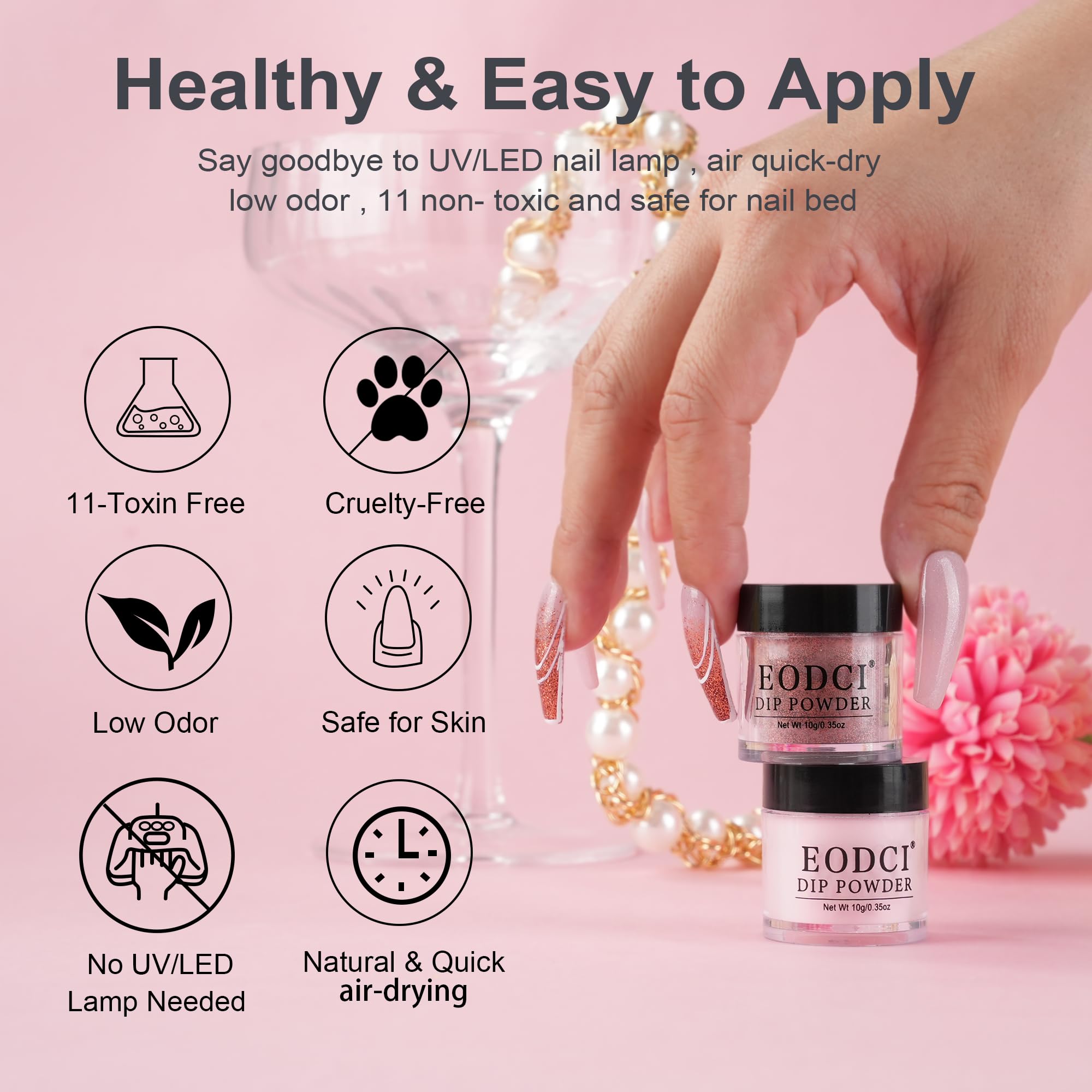 Eodci Dip Powder Nail Kit Starter - 6 Glitter Colors, No Lamp Needed, Base & Top Coat Included