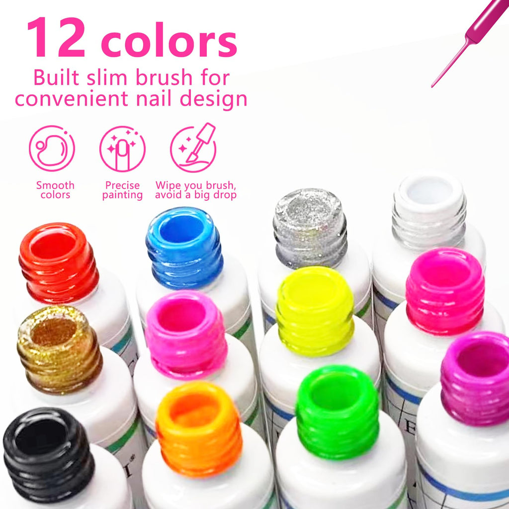 eodci Nail Art Gel Liner Set – 12 Colors for DIY Nail Designs