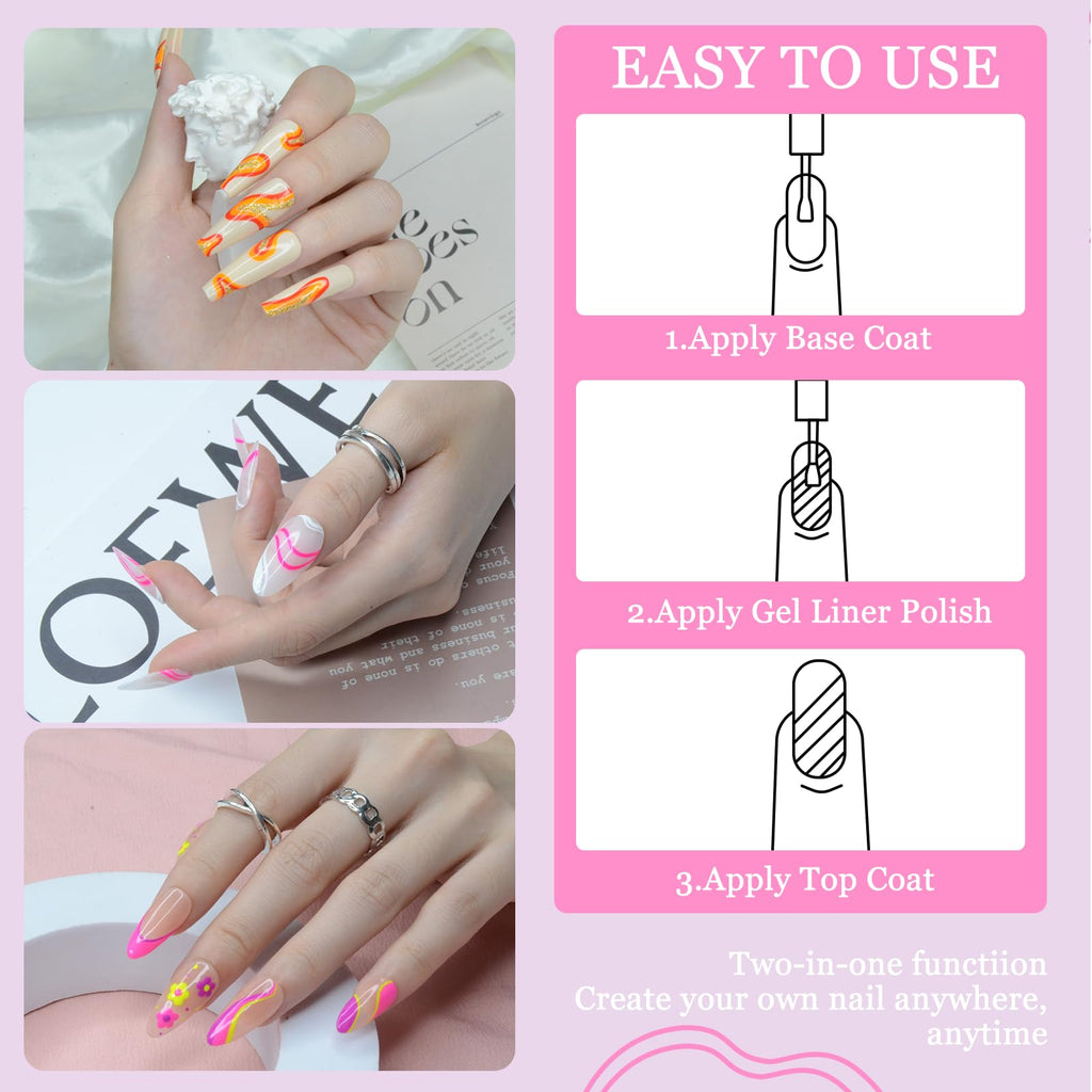 eodci Nail Art Gel Liner Set – 12 Colors for DIY Nail Designs