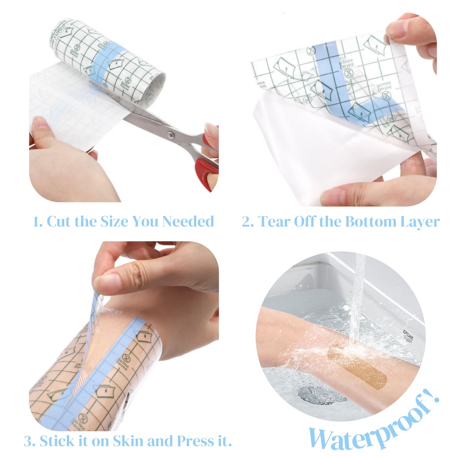 Eorbow 6-Size Waterproof Adhesive Bandage – Transparent Film Dressing for Tattoo Aftercare