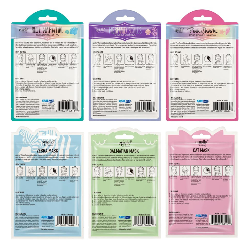 Epielle Wave & Wild Character Masks 6 Pack – Fun Korean Skincare
