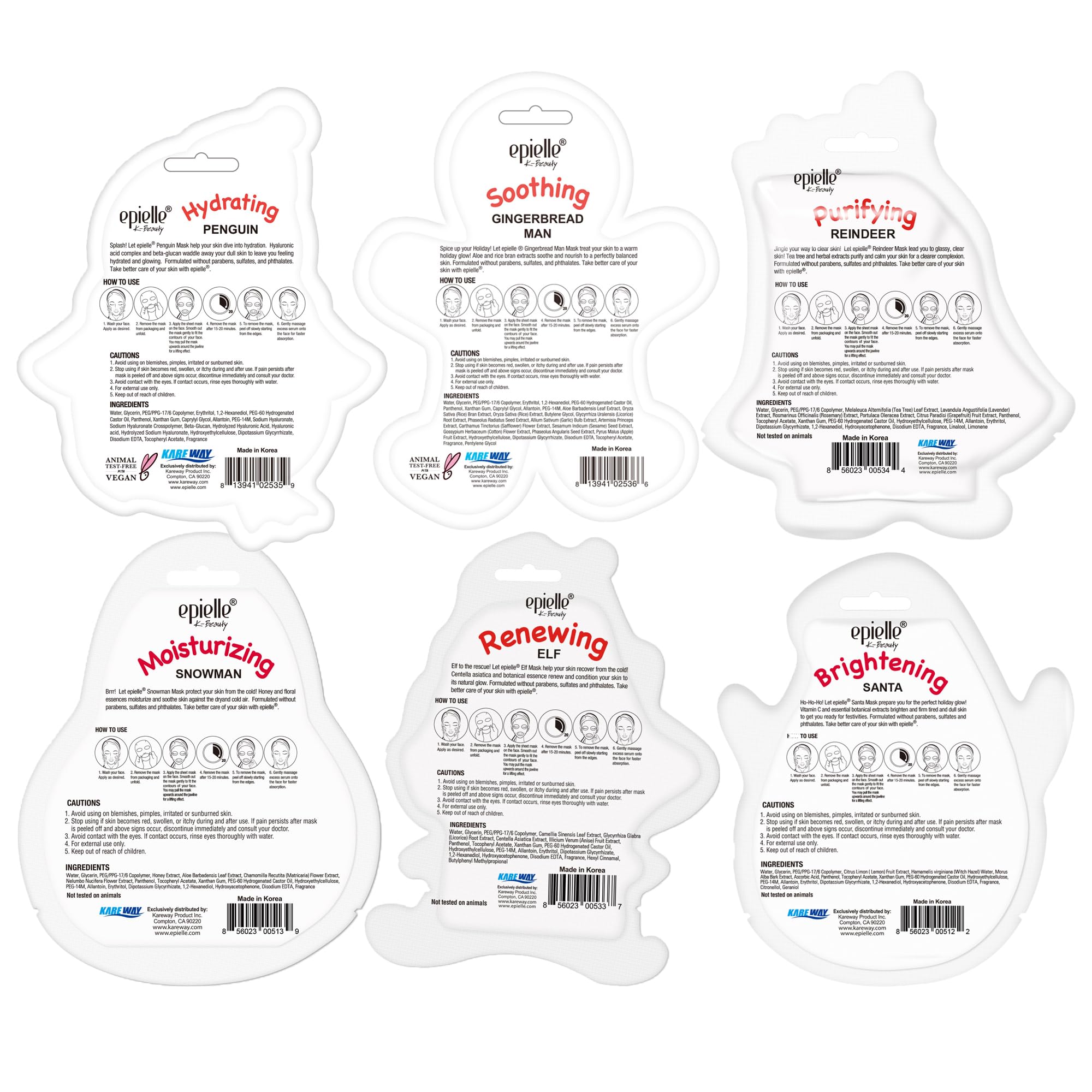 Epielle Holiday Character Mask 12 Pack – Fun Korean Skincare Gift