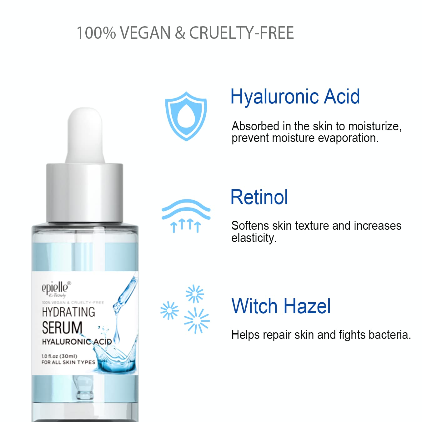 Epielle Hydrating Vitamin C Serum with Hyaluronic Acid — 100% Vegan & Cruelty-Free
