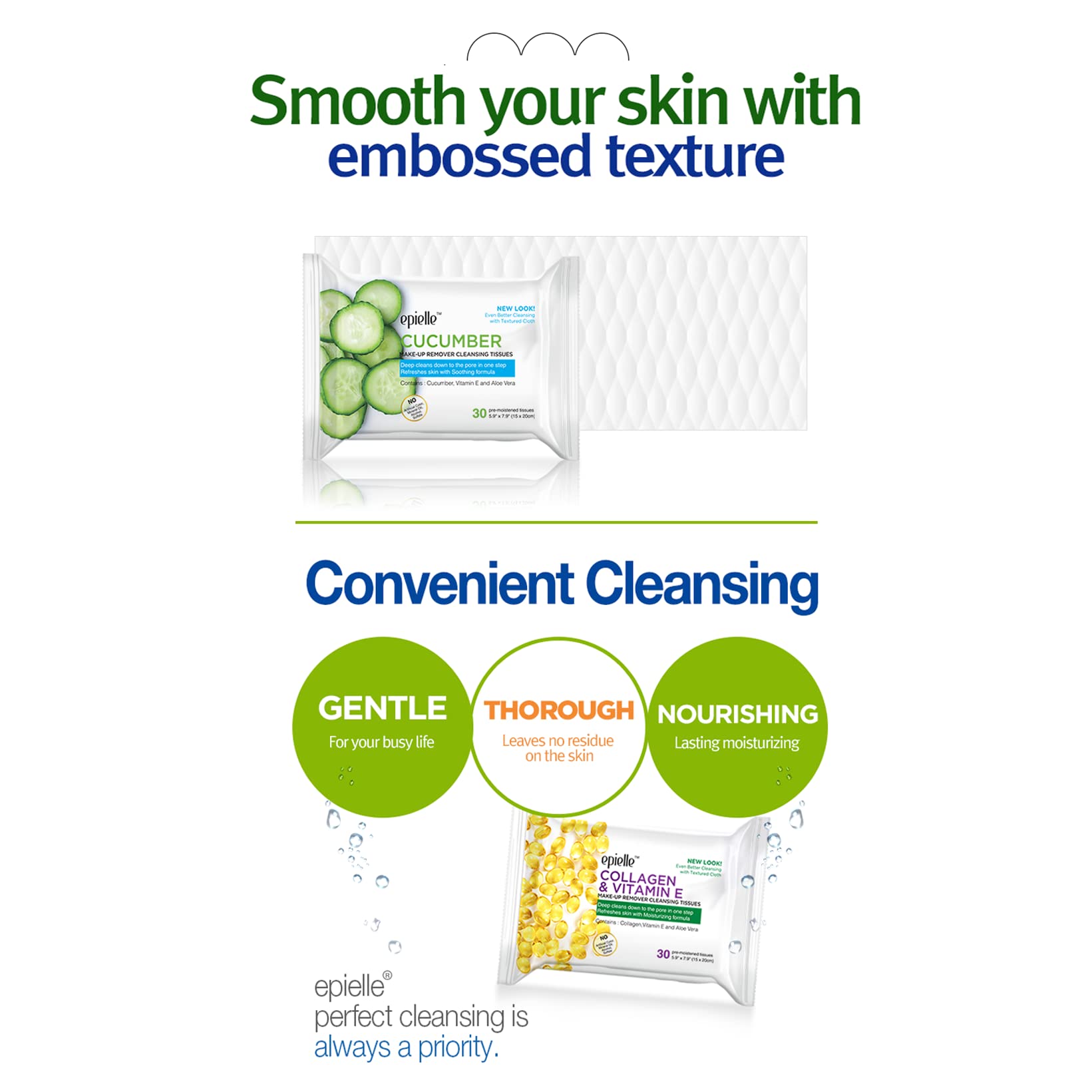 Epielle Makeup Remover Wipes – Remove Waterproof Mascara, Gentle Daily Cleanser (6 Pack, 180 Wipes)