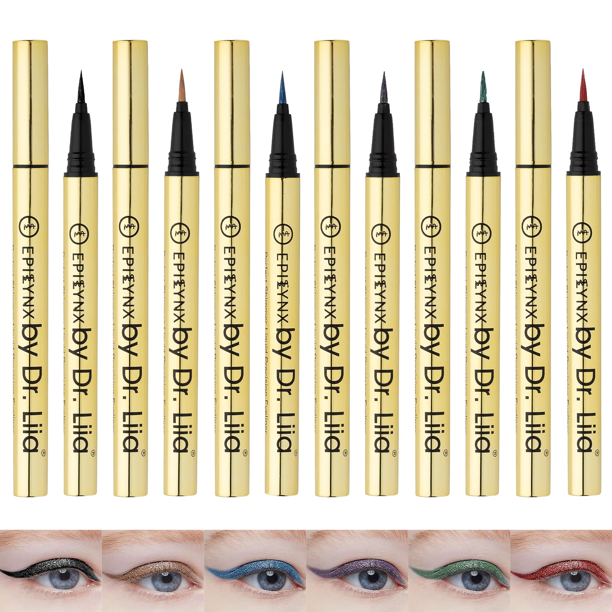 EPILYNX Liquid Eyeliner Gift Set - Waterproof, Hypoallergenic, Vegan, Gluten-Free with Fine Brush Tip (6 Shades)