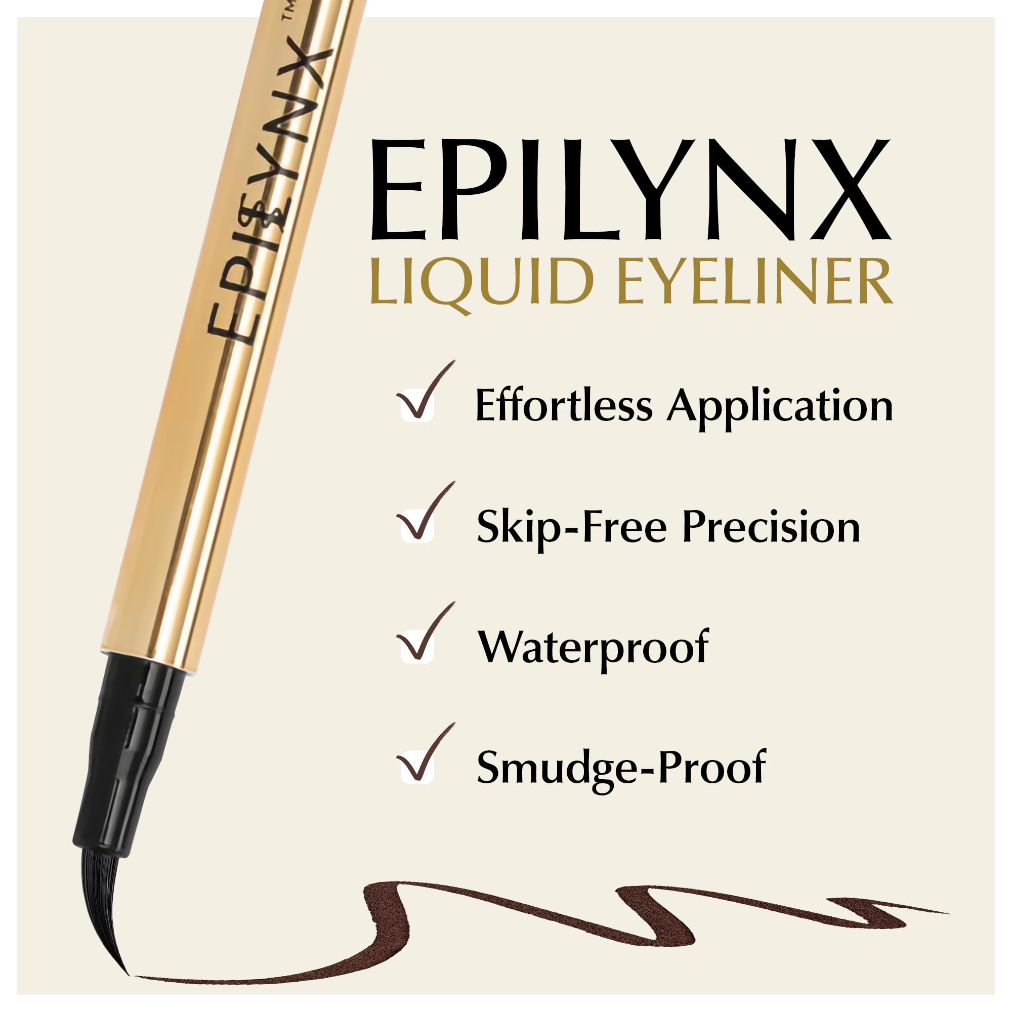 EPILYNX Liquid Eyeliner – Hypoallergenic & Waterproof Brown, 2mL, Fine Brush Tip