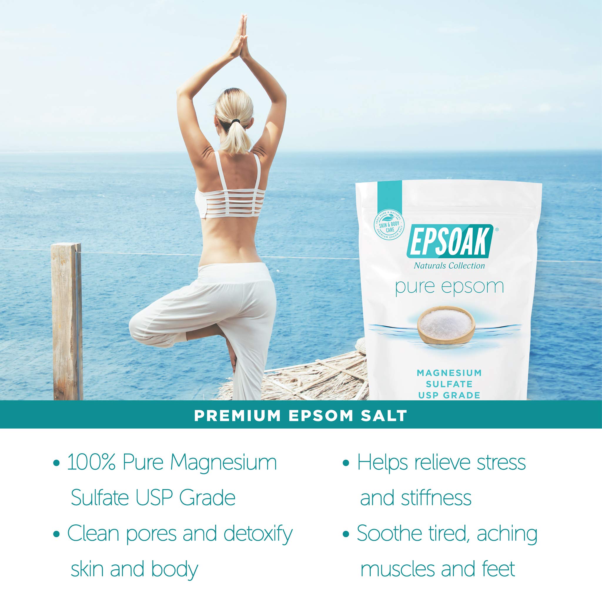 Epsoak Epsom Salt 4 lbs – USP Magnesium Sulfate, 2 x 2 lb Bags for Home Bath & Foot Spa