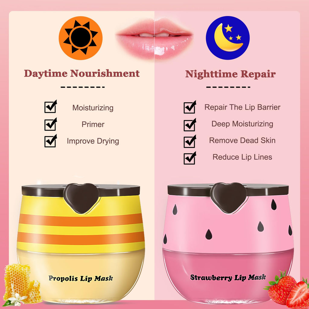 Eqimznv 6 Pcs Bee Lip Balm Honey Pot — Propolis Lip Mask, Overnight Repair & Daily Hydration