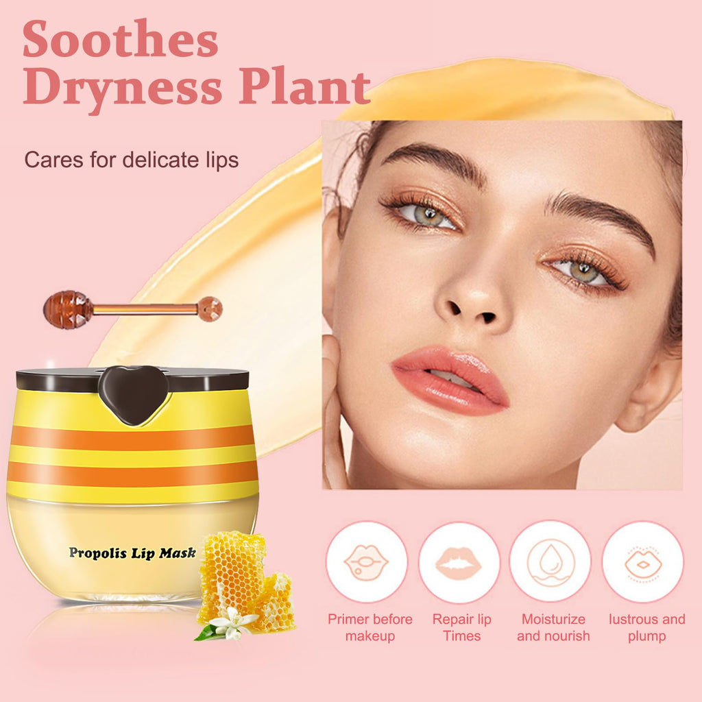 Eqimznv 6 Pcs Bee Lip Balm Honey Pot — Propolis Lip Mask, Overnight Repair & Daily Hydration