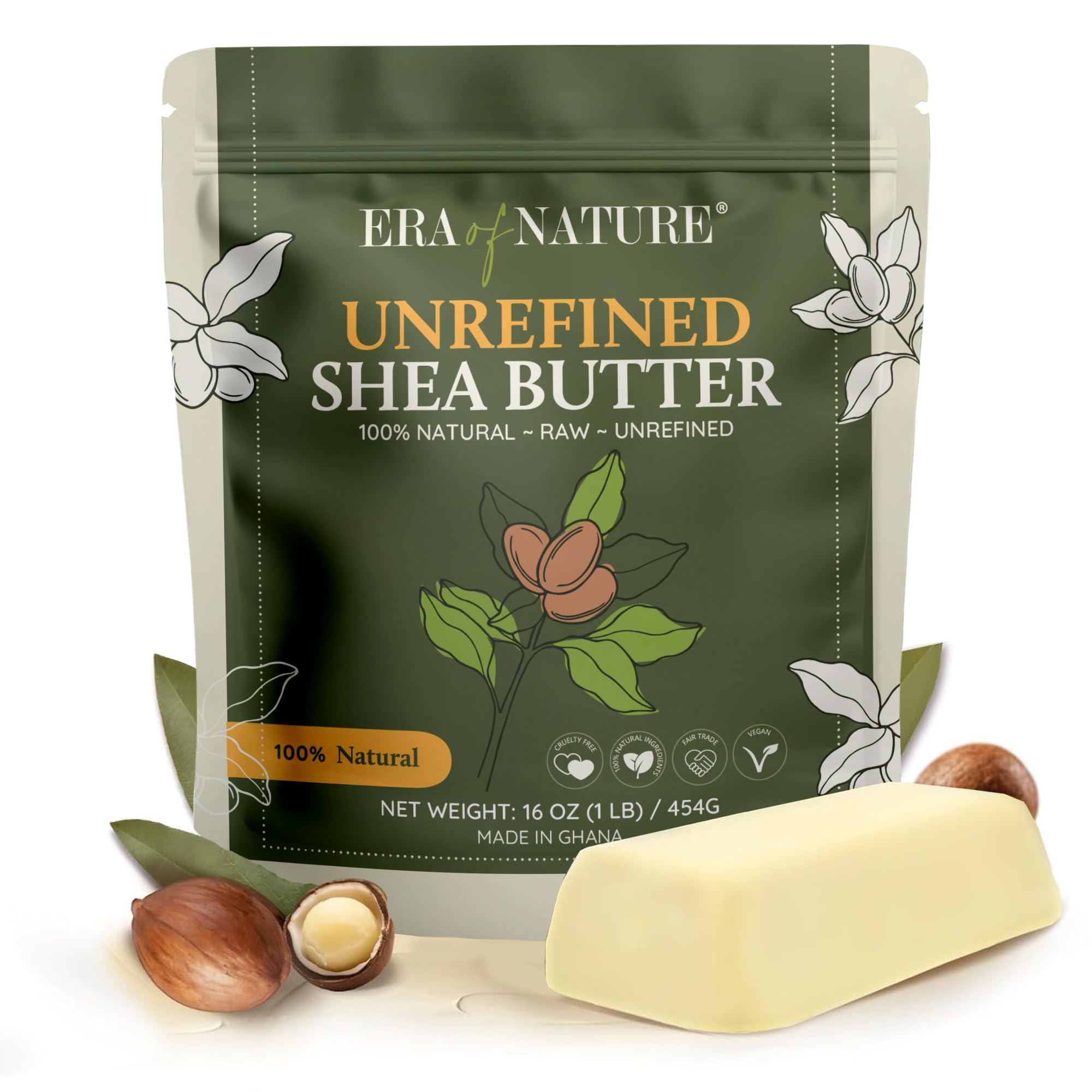 Era of Nature Organic Unrefined Raw African Ivory White Shea Butter 16oz | Moisturizing Skin & Hair, DIY Lip Balm Base