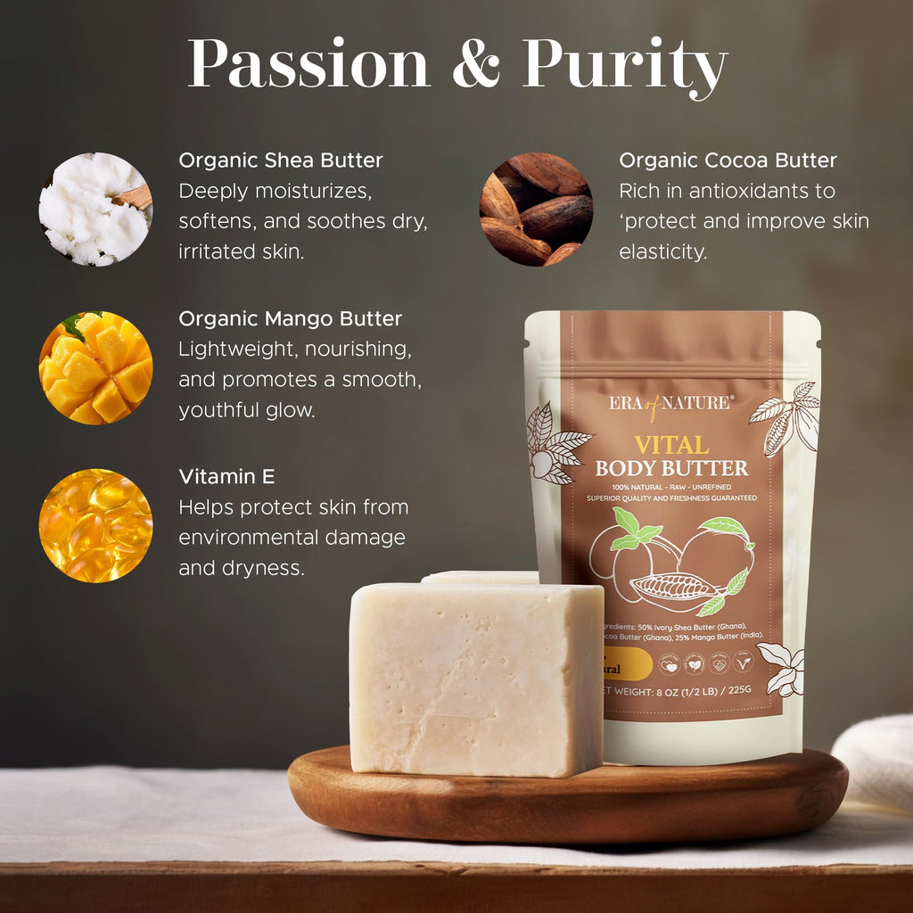 Era of Nature Organic Shea Mango Cocoa Butter – Raw, Unrefined DIY Skincare Base (16oz)