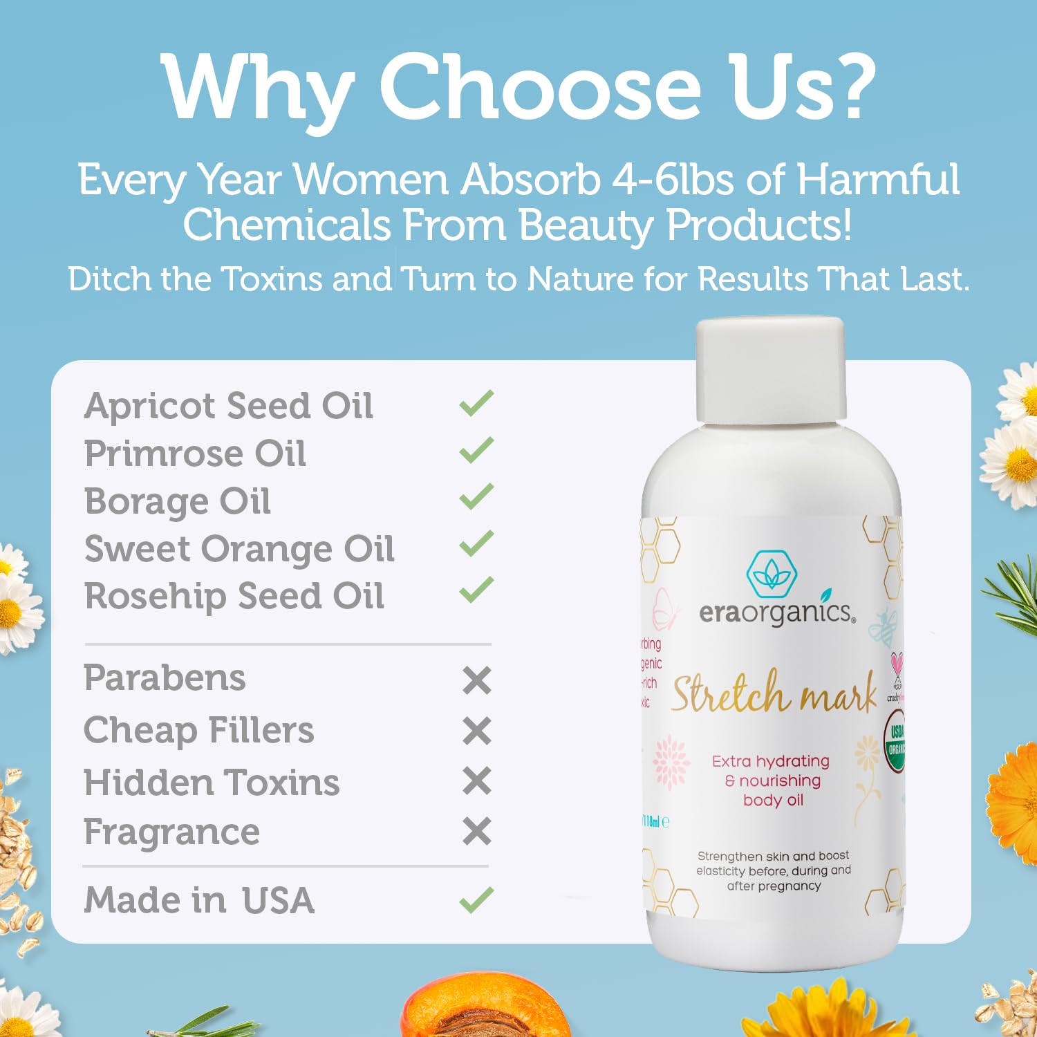 Era Organics Organic Stretch Mark Oil for Pregnancy – Extra Moisturizing Belly Oil & Pregnancy Must Haves