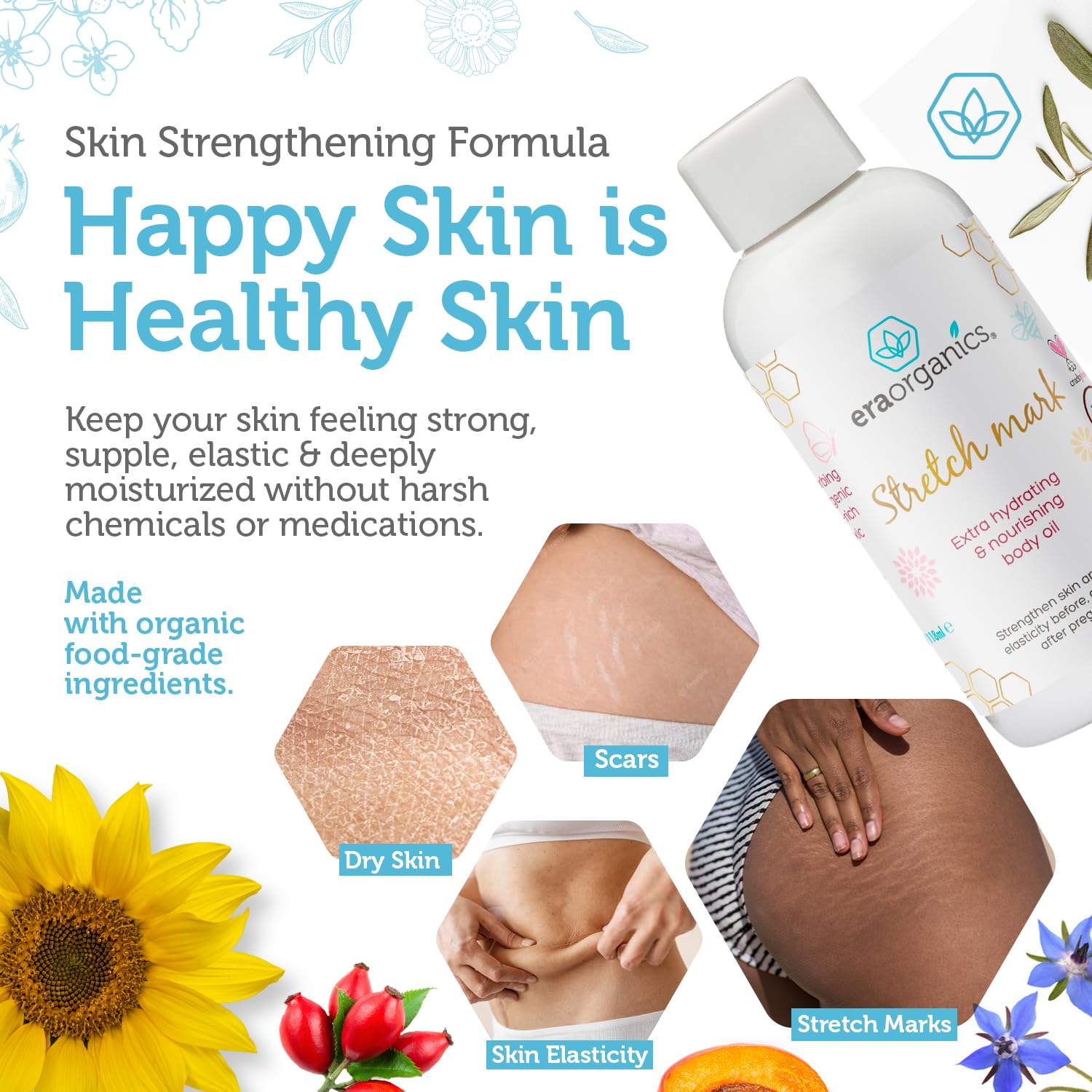 Era Organics Organic Stretch Mark Oil for Pregnancy – Extra Moisturizing Belly Oil & Pregnancy Must Haves