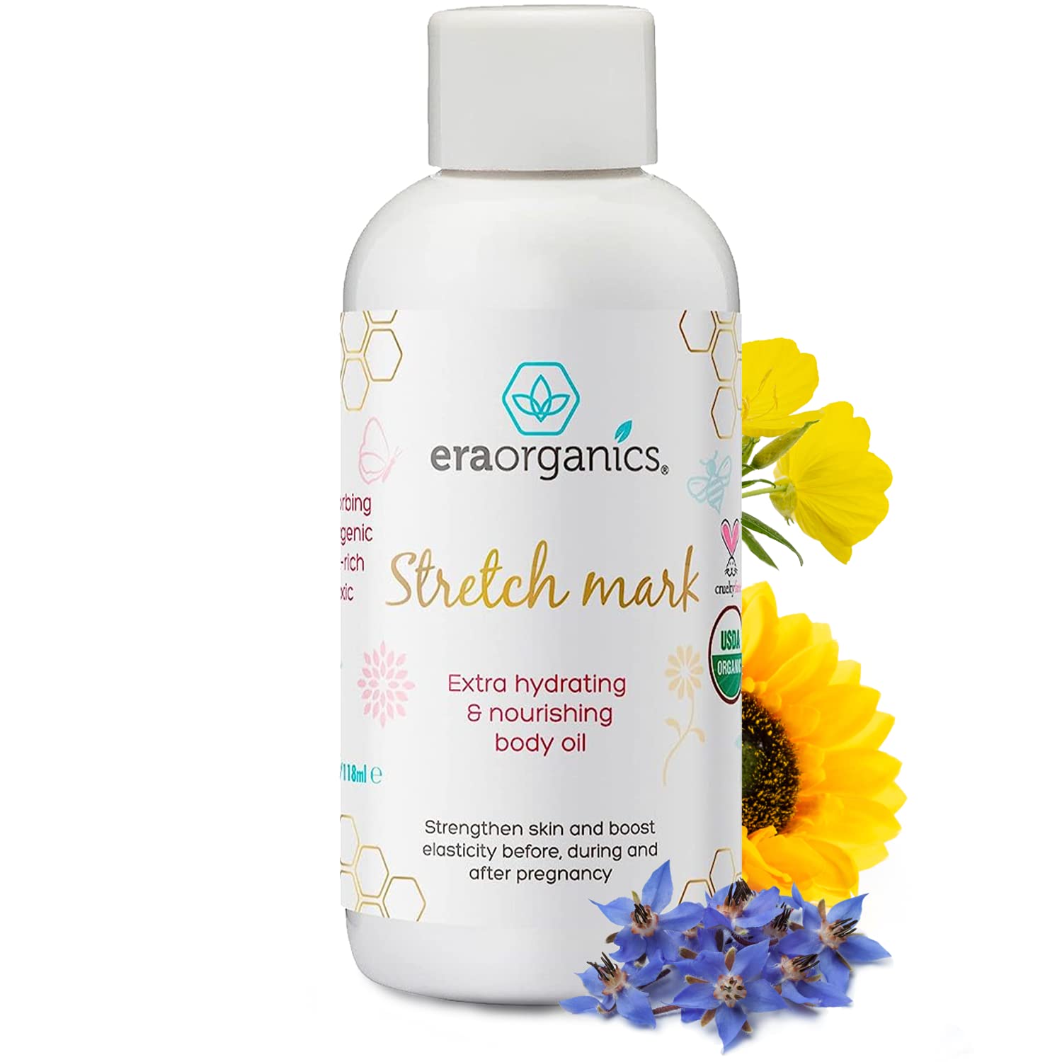 Era Organics Organic Stretch Mark Oil for Pregnancy – Extra Moisturizing Belly Oil & Pregnancy Must Haves