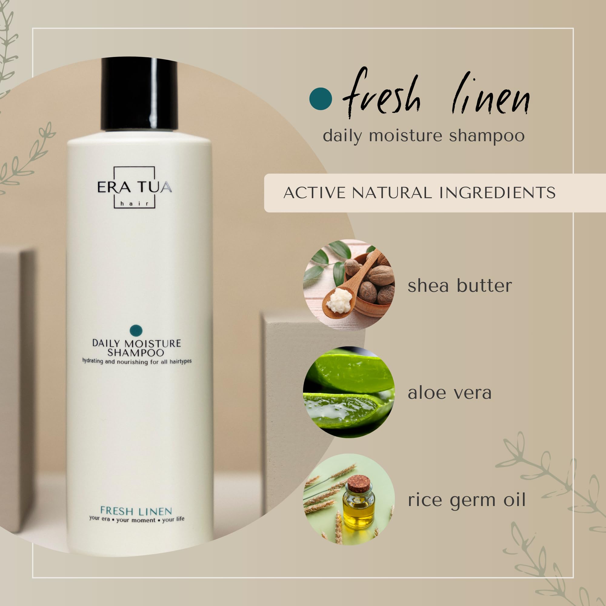 ERA TUA Fresh Linen Daily Moisture Shampoo – Dutch Made, Bergamot Jasmine Rose, 750 ml
