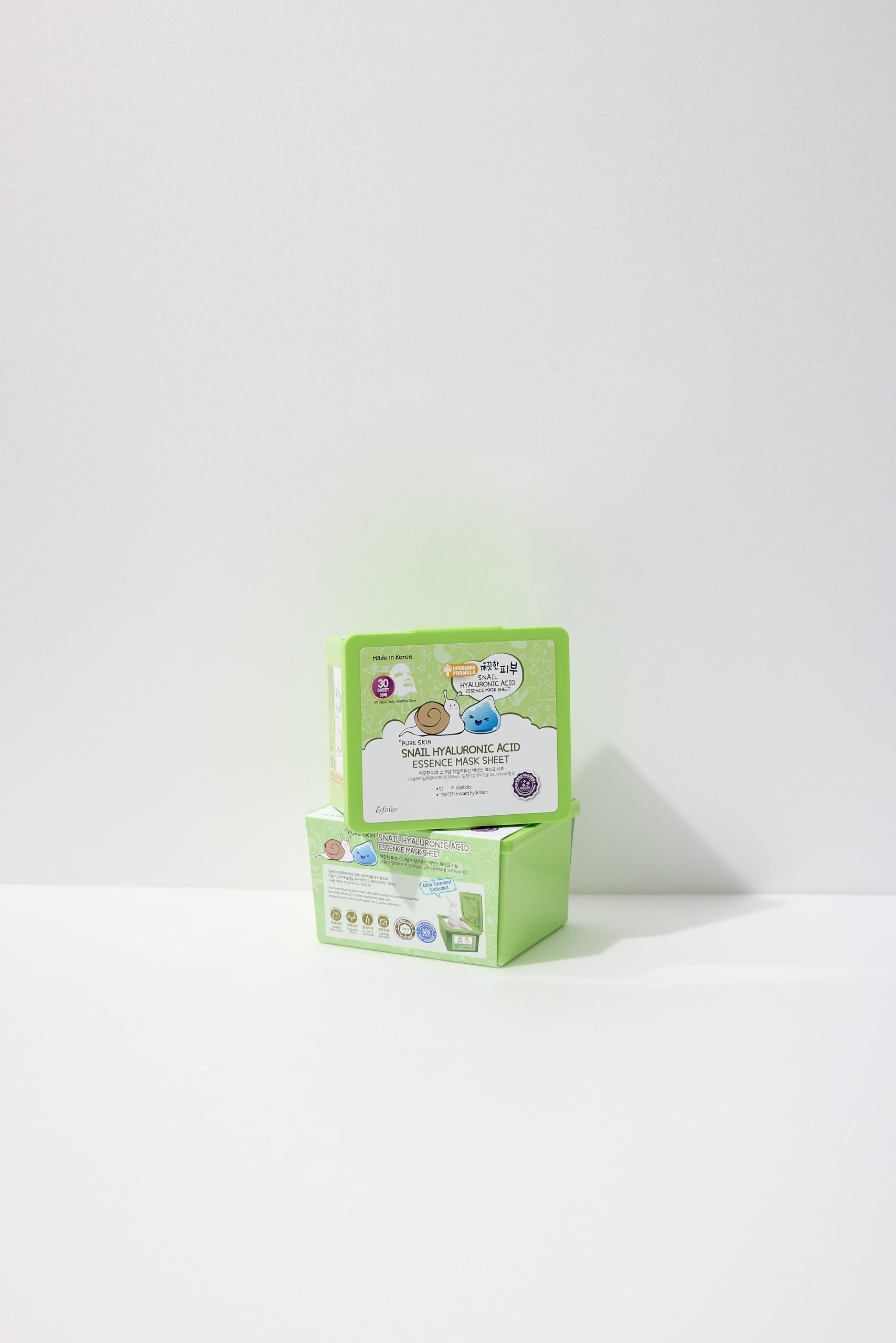 Esfolio Pure Skin Snail Hyaluronic Acid Sheet Mask – 30 Sheets, Hydrating Korean K-Beauty