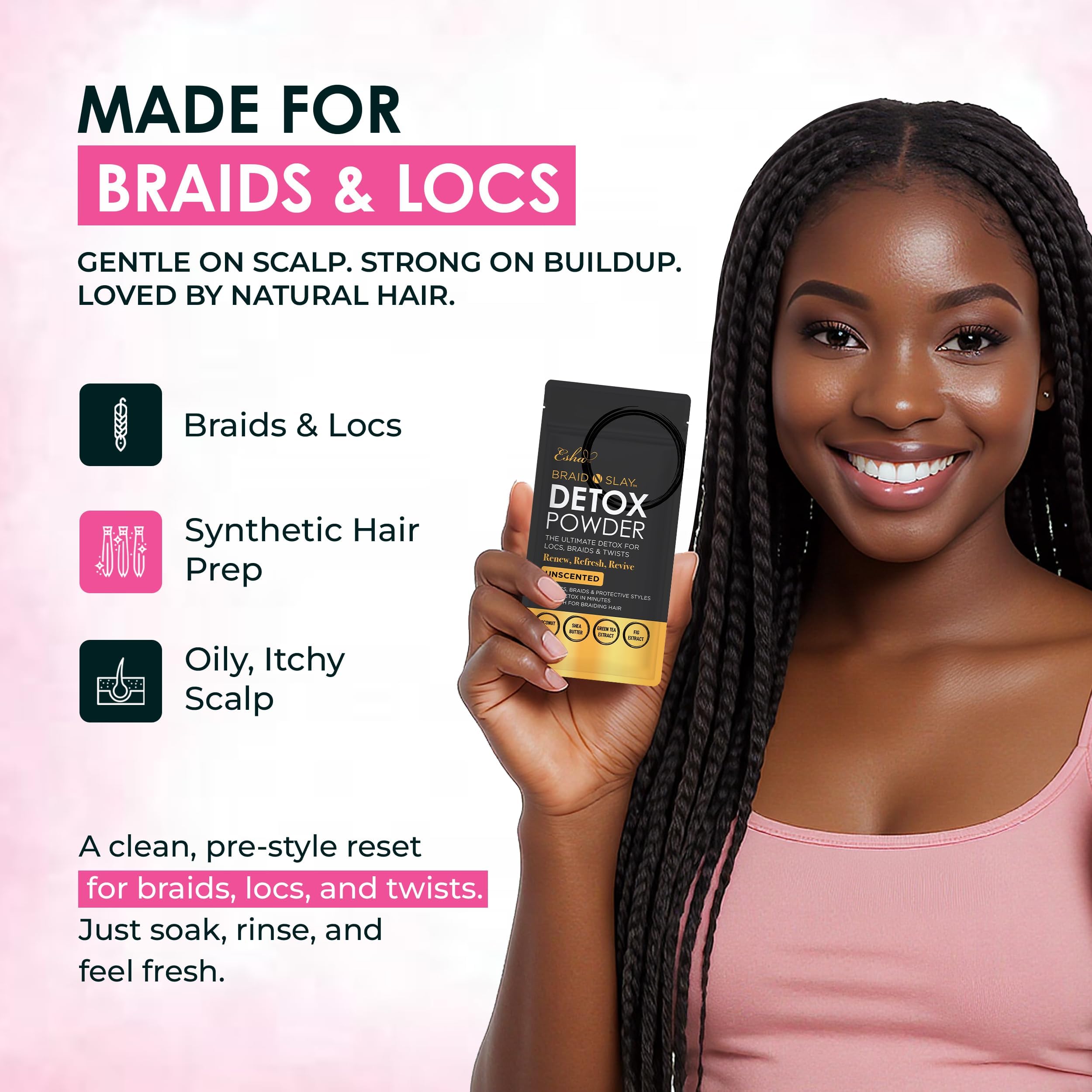 Esha Braid N Slay Detox Powder – Scalp Cleanser for Braids, Locs & Twists (907g, Grapefruit)