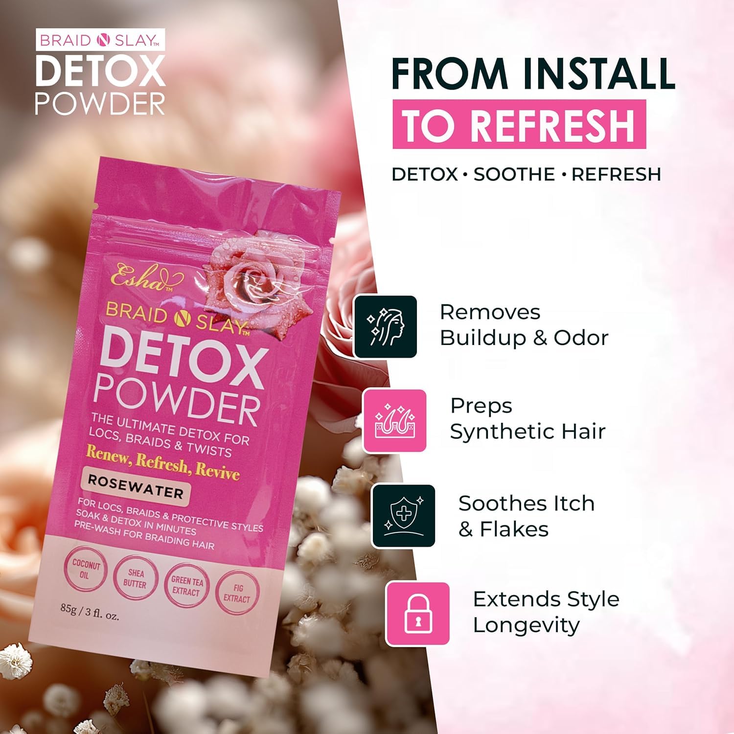 Esha Detox Kit: Hair & Scalp Wipes + Grapefruit Detox Powder for Scalp Cleanse & Buildup Care