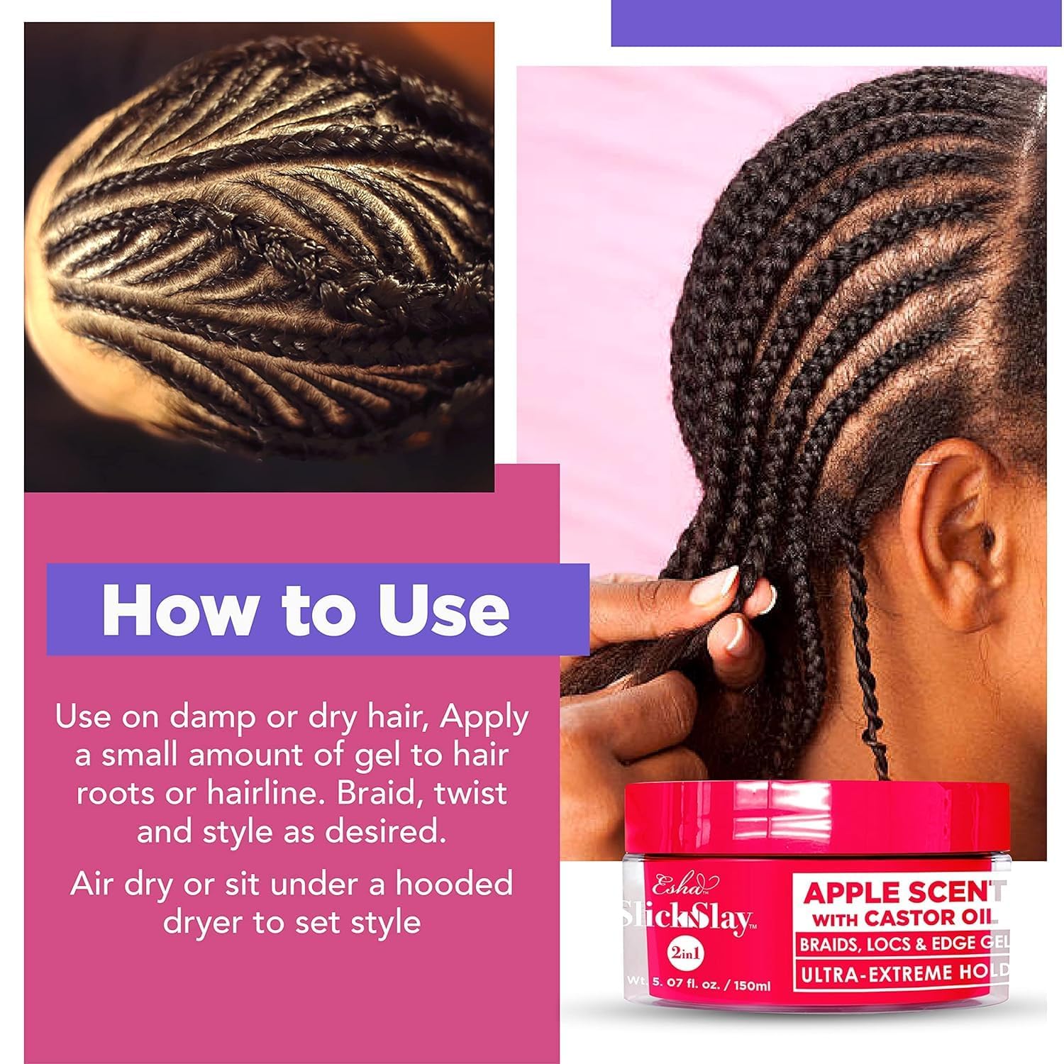 Esha Slick N Slay Braiding Gel – Ultra Hold, Melon (17 oz)