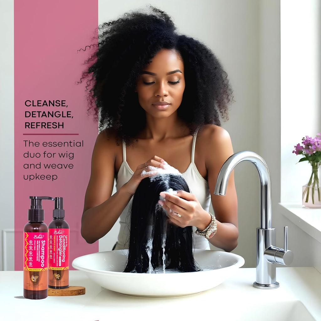 Esha Wig Revival Kit – Wig Shampoo & Detangler for Human Hair & Synthetic Wigs