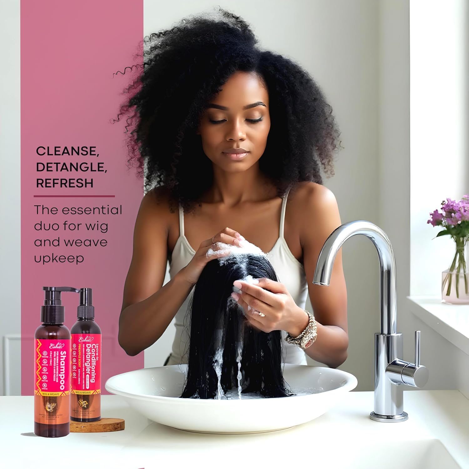 Esha Wig Revival Kit – Wig Shampoo & Detangler for Human Hair & Synthetic Wigs