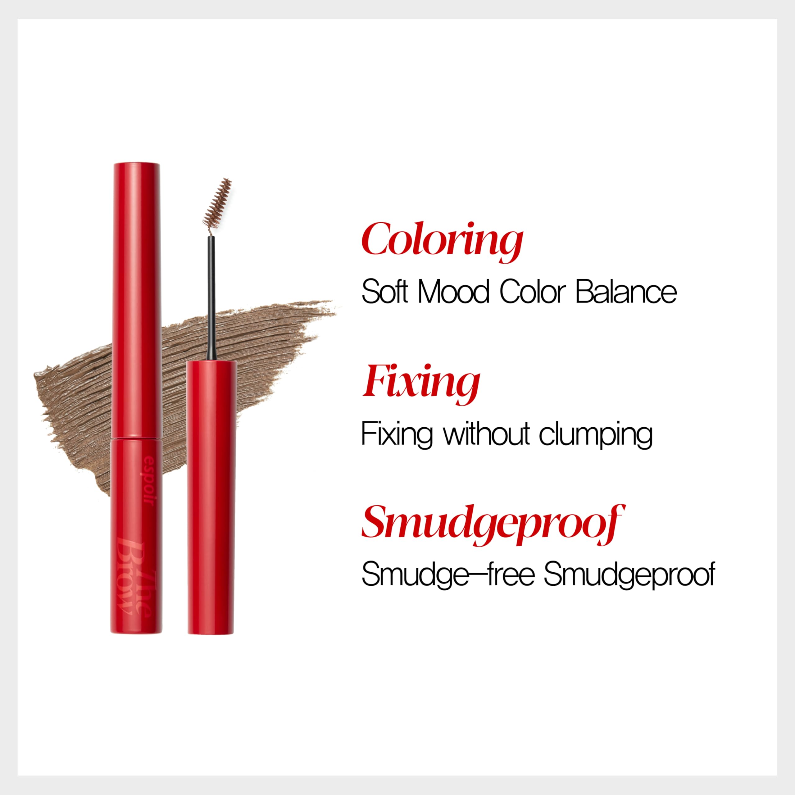 Espoir The Brow Color Fixing Cara Taupe #2 – Non-Clumping, Smudge-Proof Eyebrow Mascara