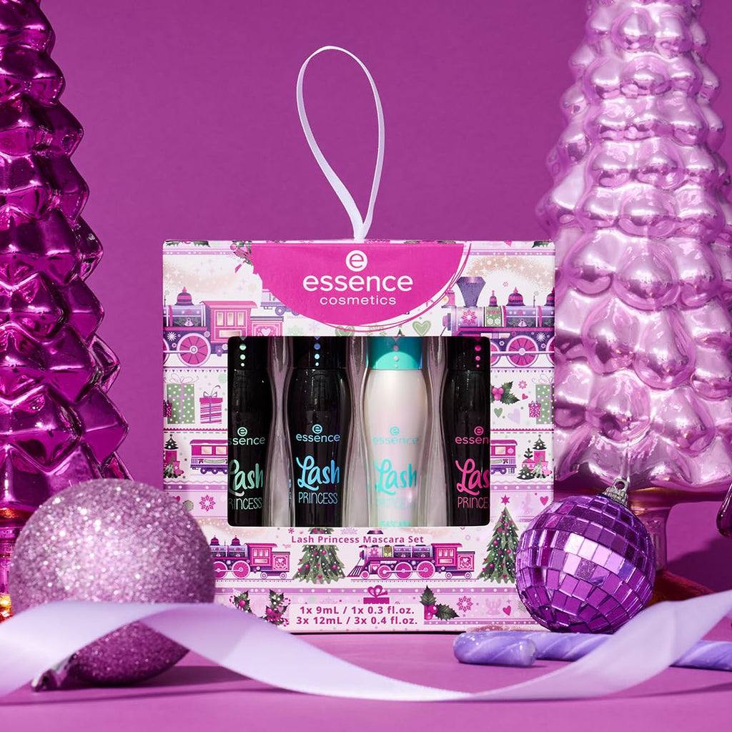 essence Lash Princess Holiday Gift Set – 4 Vegan, Cruelty-Free Mascaras (False Lash Effect, Waterproof, Primer, Curl & Volume)