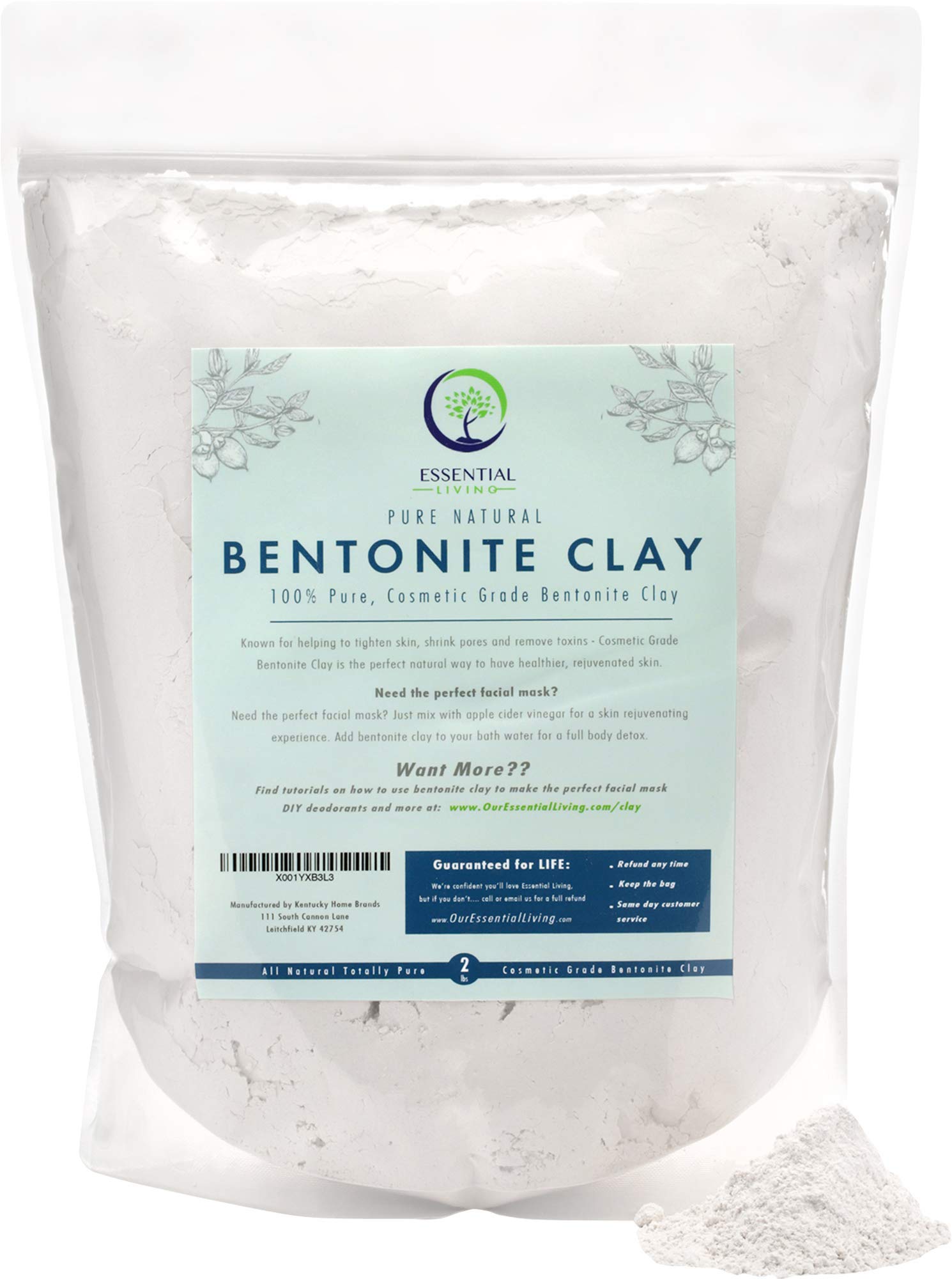 Essential Living Bentonite Clay Powder – All-Natural DIY Facial Mask for Deep Cleansing, 2 lbs, Cosmetic Grade