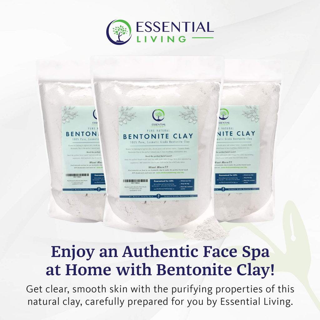 Essential Living Bentonite Clay Powder – All-Natural DIY Facial Mask for Deep Cleansing, 2 lbs, Cosmetic Grade