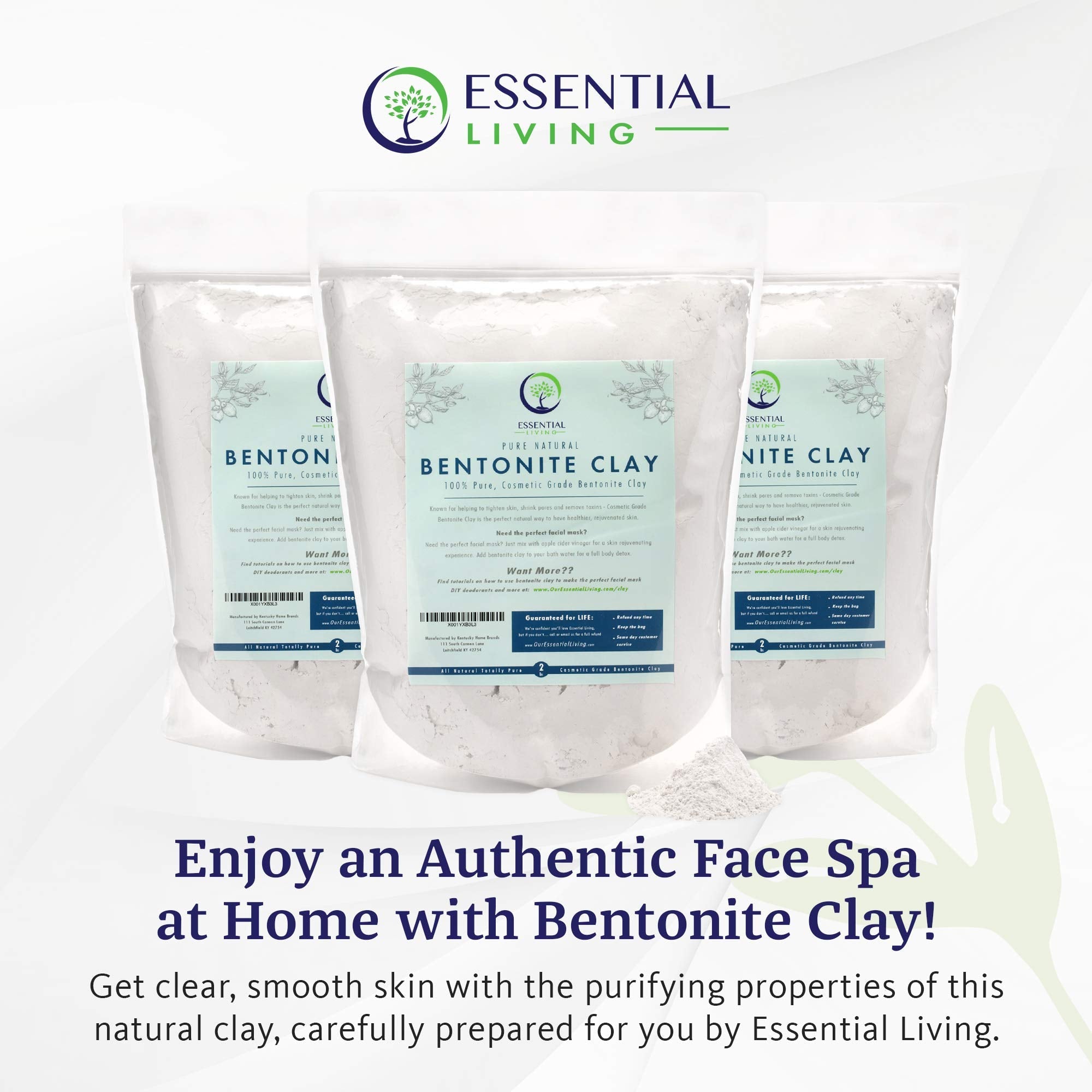 Essential Living Bentonite Clay Powder – All-Natural DIY Facial Mask for Deep Cleansing, 2 lbs, Cosmetic Grade