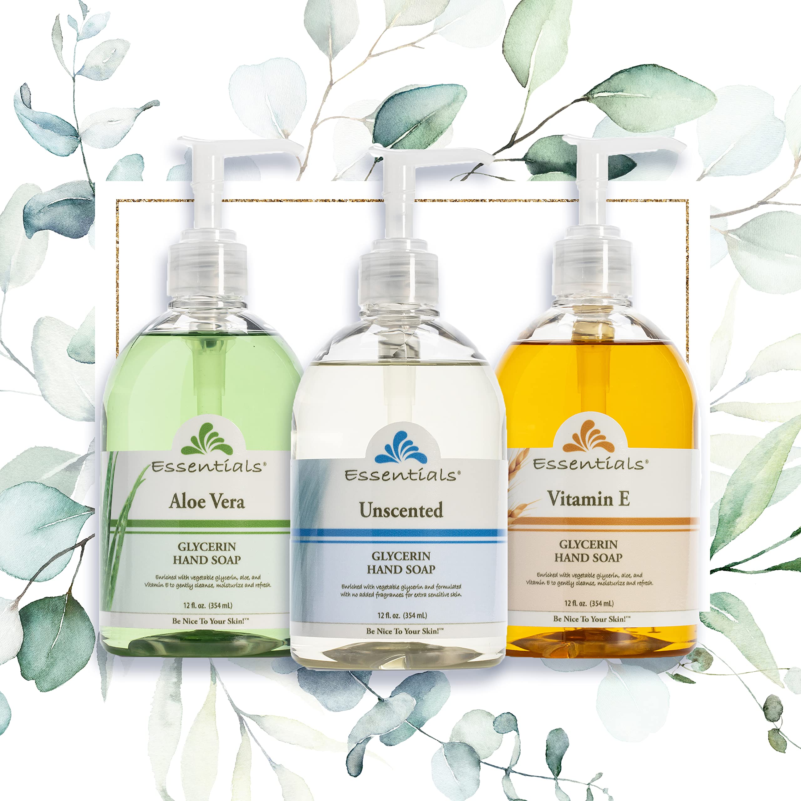 Essentials Glycerin Liquid Hand Soap, Unscented, 3-Pack (12 oz each) | Gentle, Moisturizing Cleanser