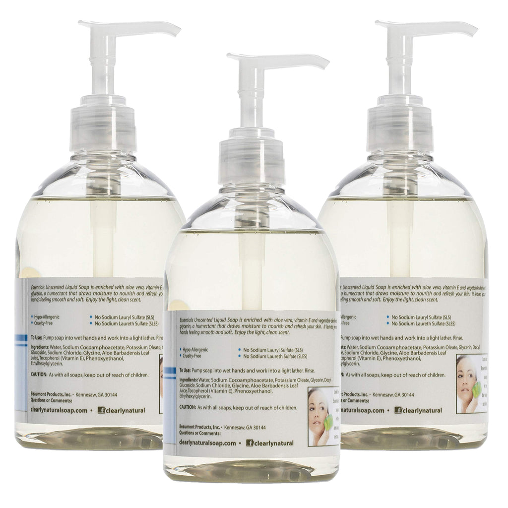 Essentials Glycerin Liquid Hand Soap, Unscented, 3-Pack (12 oz each) | Gentle, Moisturizing Cleanser