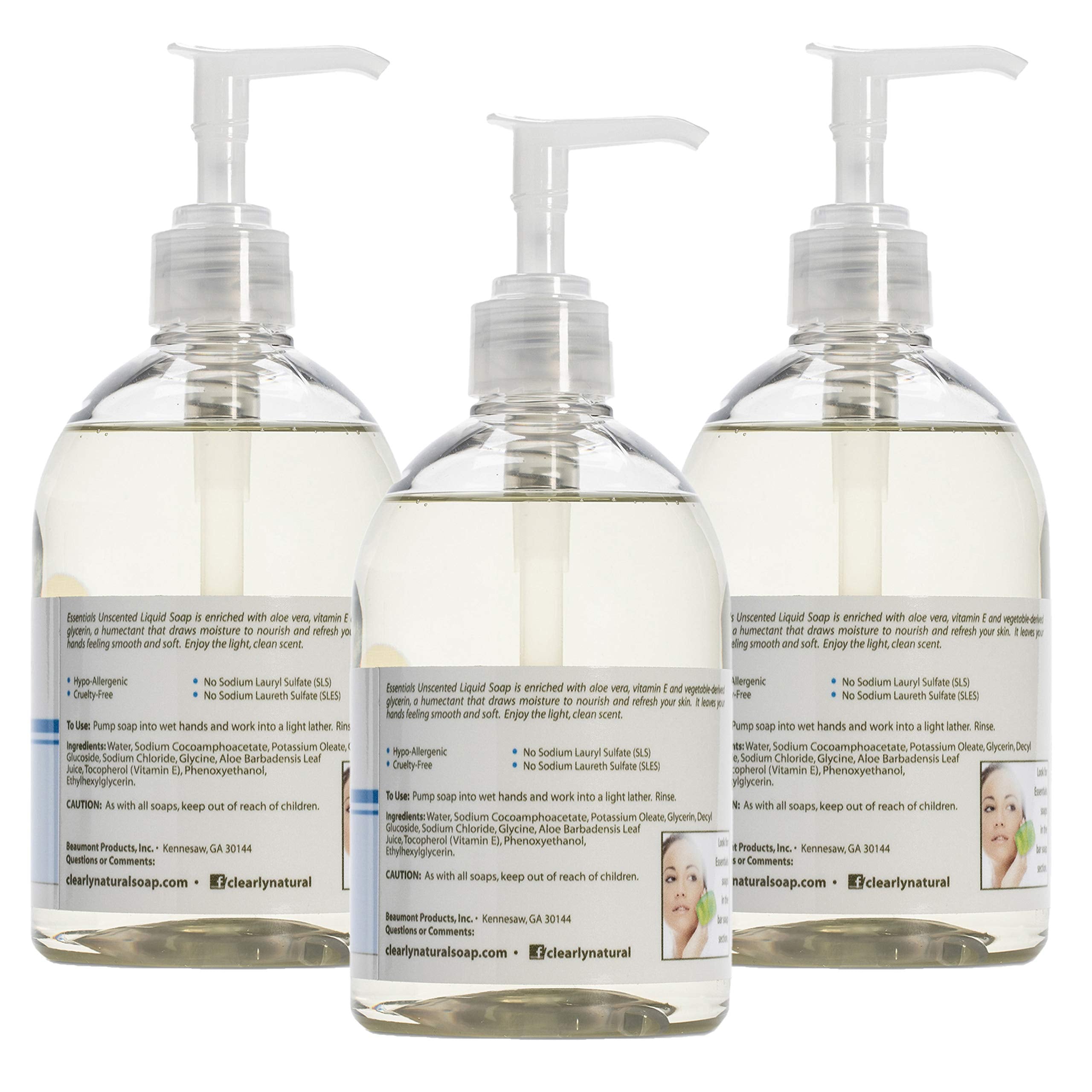 Essentials Glycerin Liquid Hand Soap, Unscented, 3-Pack (12 oz each) | Gentle, Moisturizing Cleanser