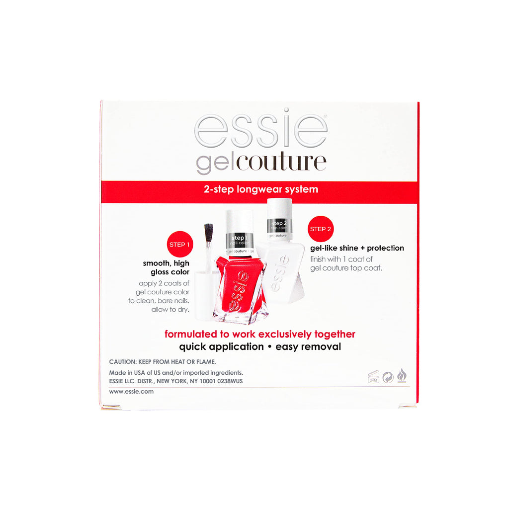 Essie Gel Couture Longwear Nail Polish + Top Coat Kit – Scarlet Red, 0.46 oz Each