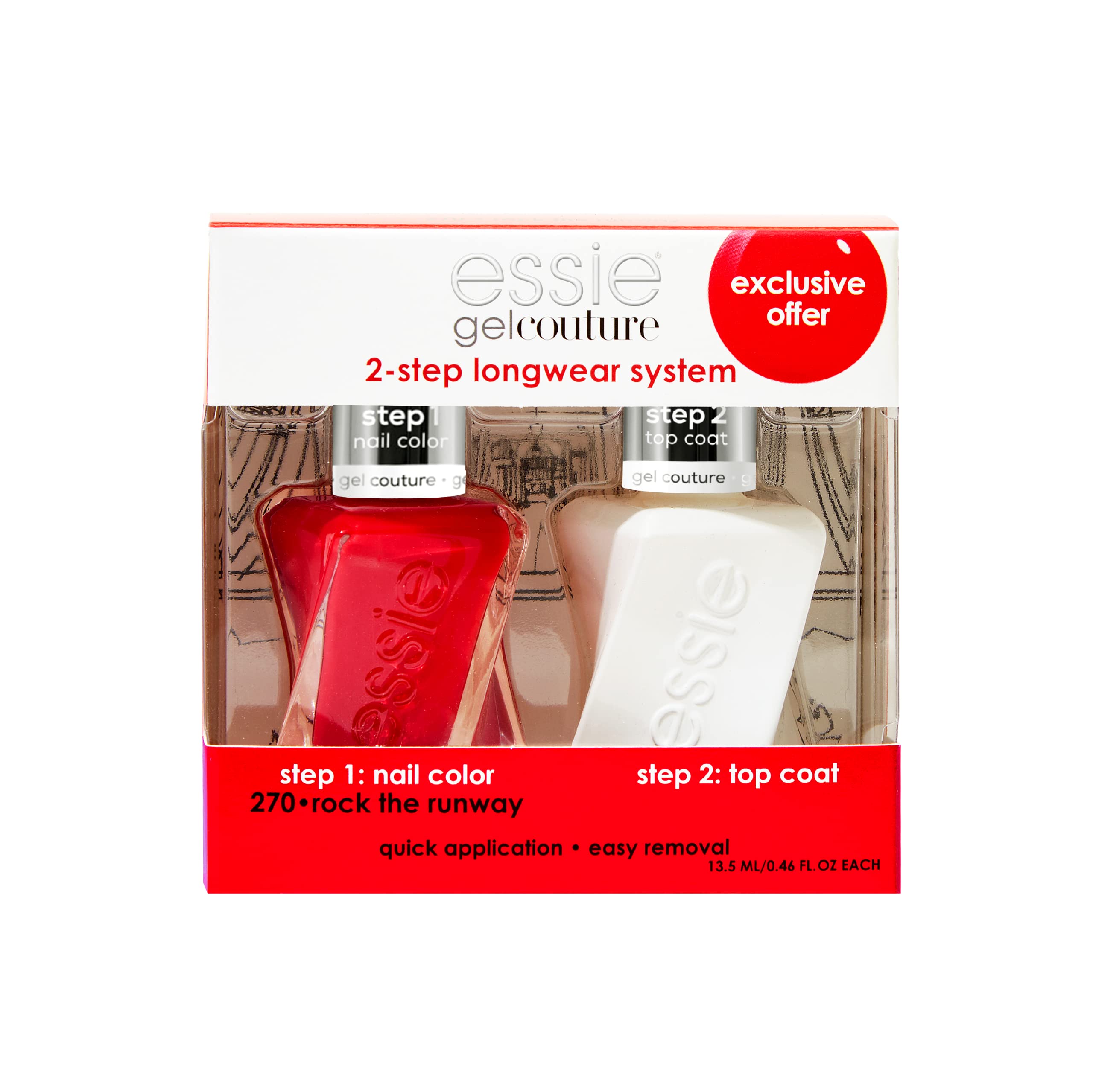Essie Gel Couture Longwear Nail Polish + Top Coat Kit – Scarlet Red, 0.46 oz Each