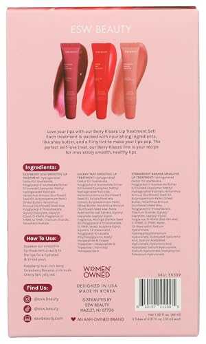 ESW Beauty Berry Kisses Lip Treatment Set – Raspberry Acai, Cherry Tart & Strawberry Banana