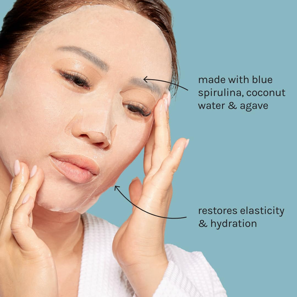 ESW Beauty The Blue Dream – Moisture Repair Raw Juice Face Mask (6-Pack) | Hydration with Blue Spirulina, Coconut Water & Agave