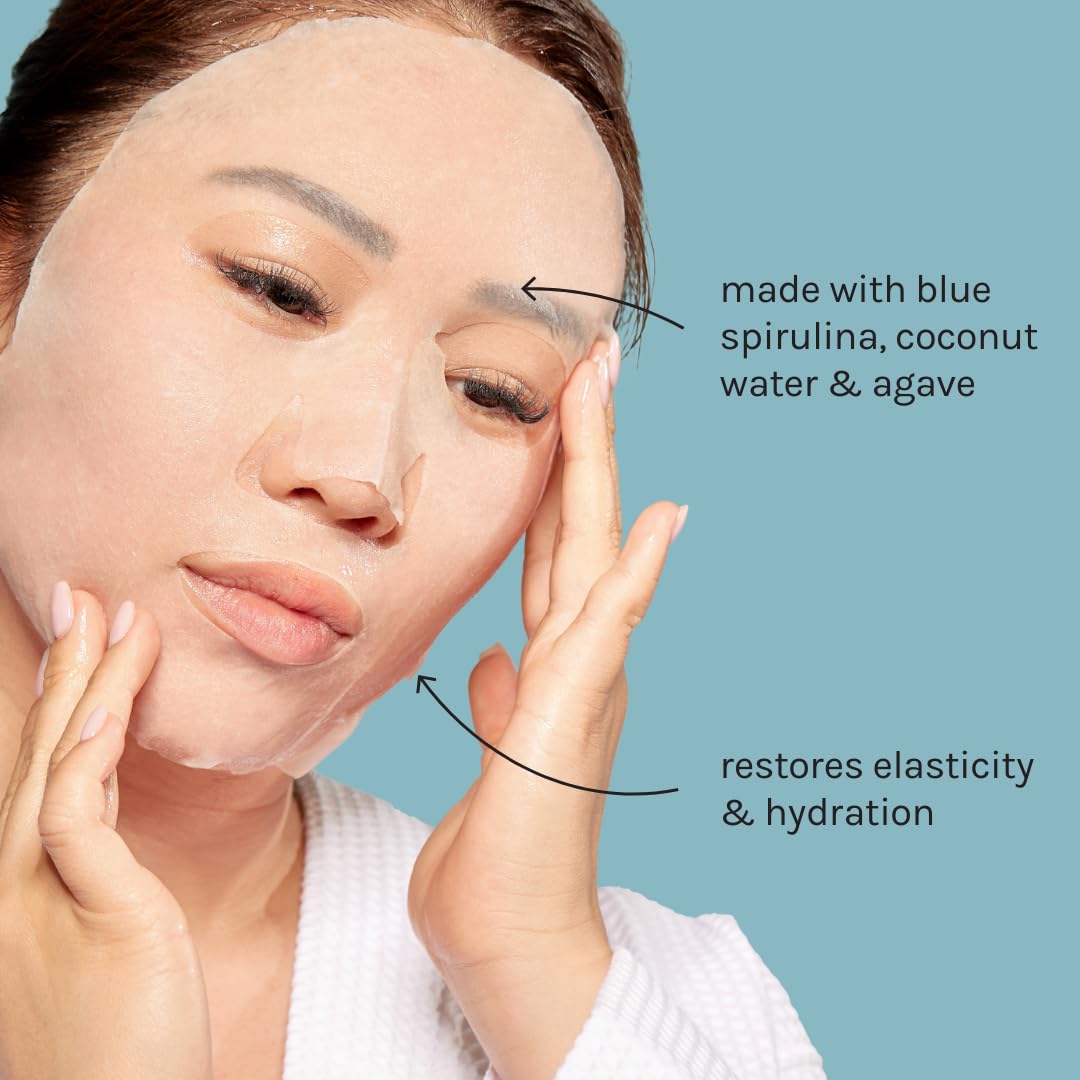 ESW Beauty The Blue Dream – Moisture Repair Raw Juice Face Mask (6-Pack) | Hydration with Blue Spirulina, Coconut Water & Agave