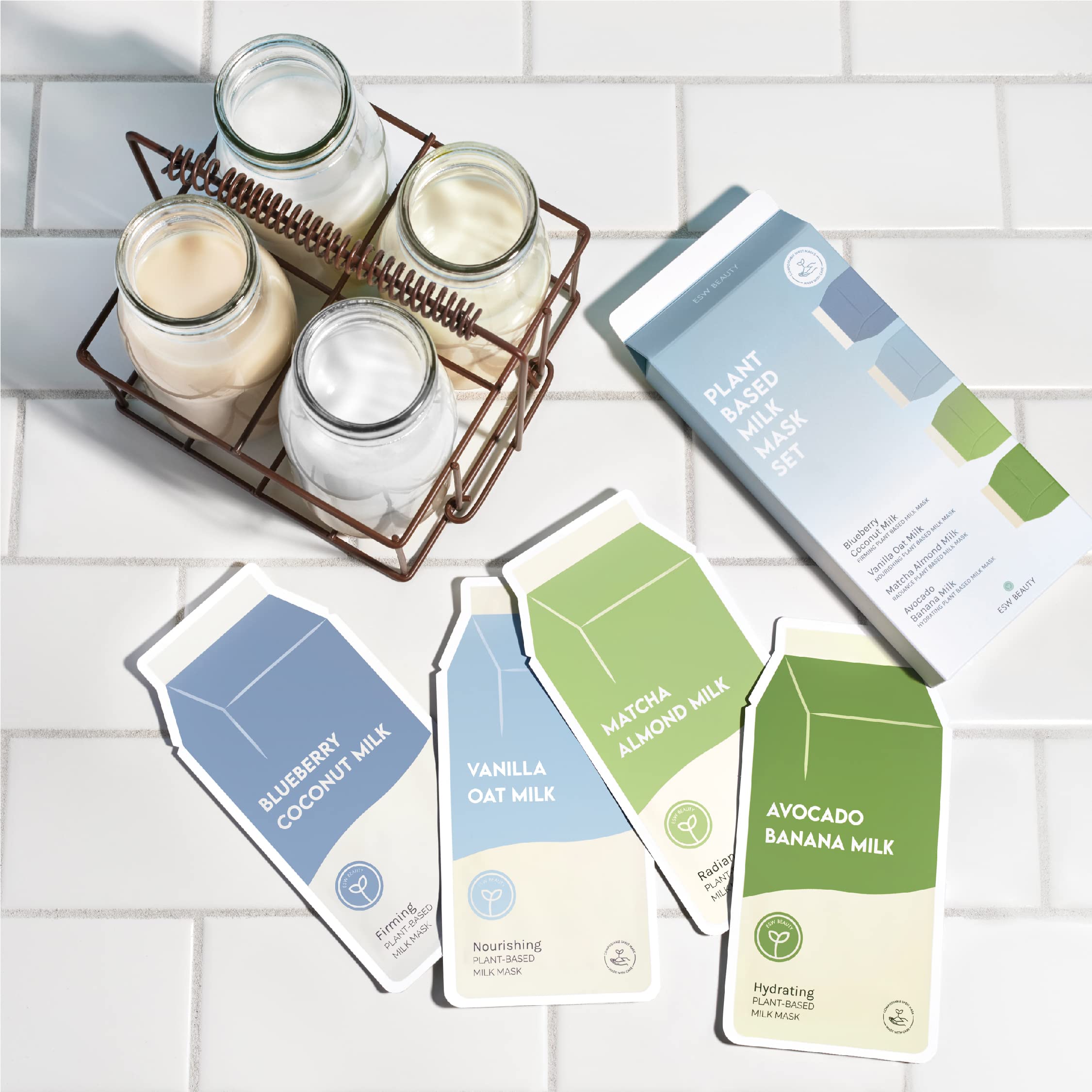 ESW Beauty Plant-Based Milk Face Masks – 8-Pack Hydrating Skincare