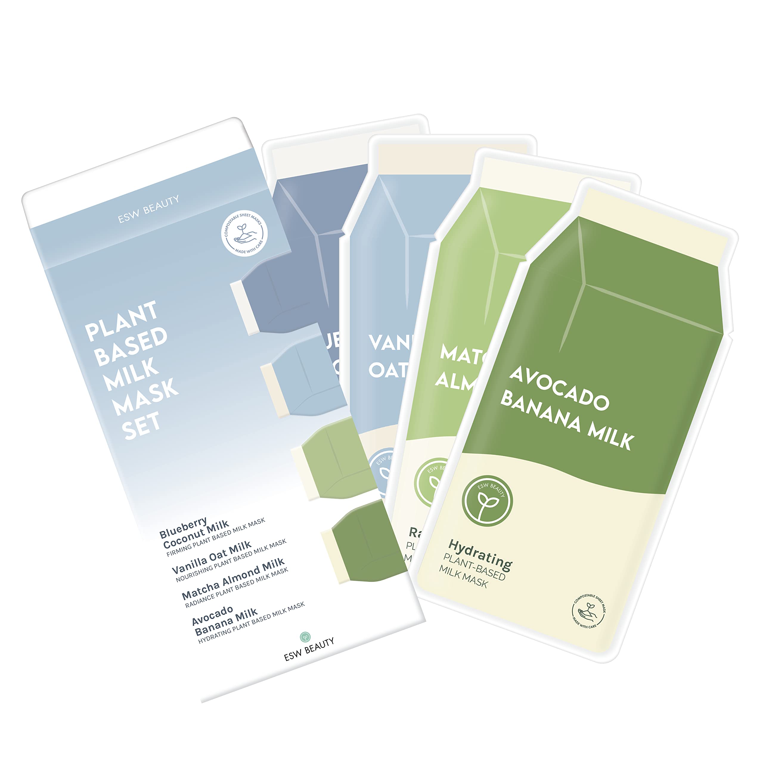 ESW Beauty Plant-Based Milk Face Masks – 8-Pack Hydrating Skincare