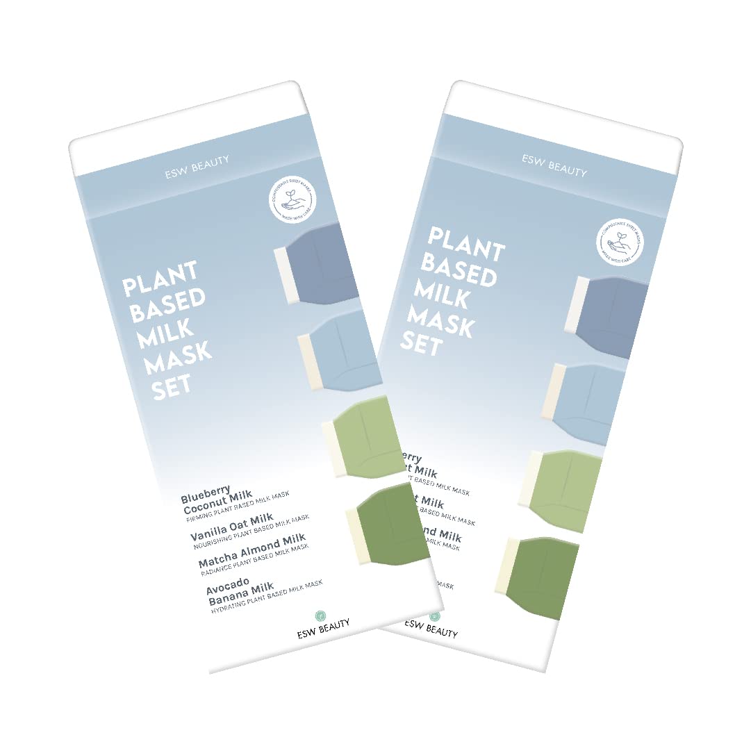 ESW Beauty Plant-Based Milk Face Masks – 8-Pack Hydrating Skincare