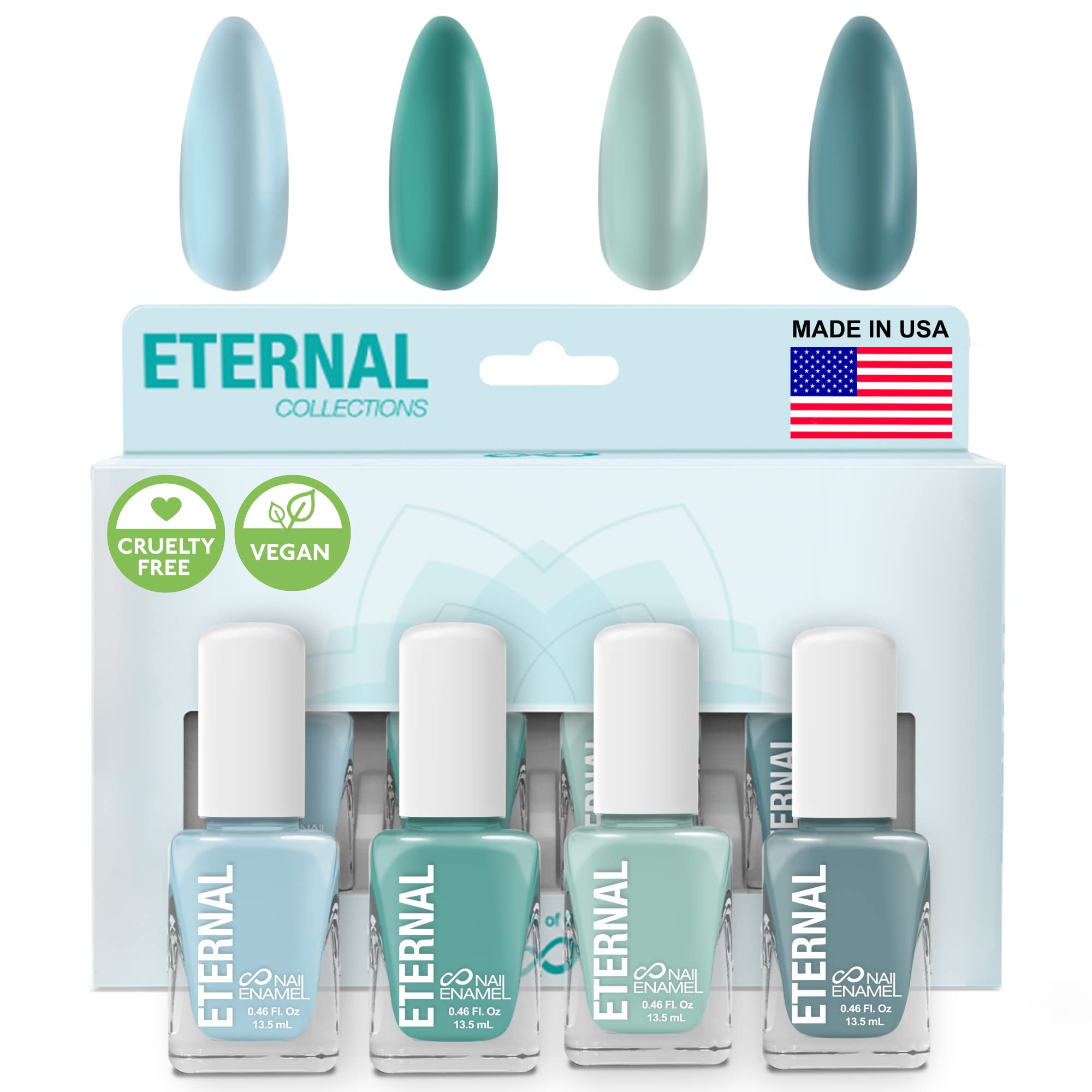 Eternal Green Nail Polish Set (Mindfulness) – Light Blue Shades, Quick-Dry, Long-Lasting, Made in USA (Set of 4, 13.5mL each)