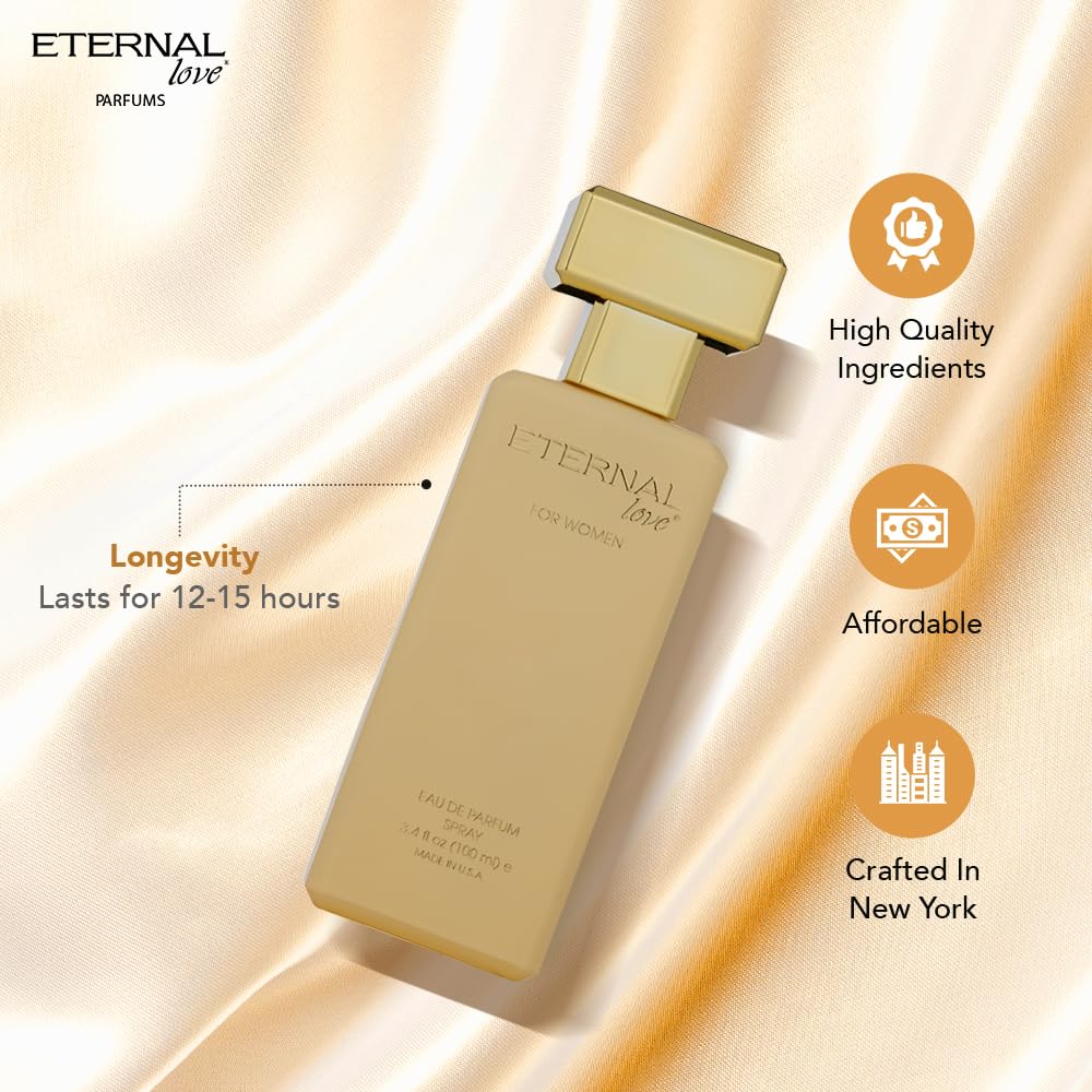 Eternal Love for Women - Long Lasting Floral EDP, 3.4oz - Peach & Sandalwood